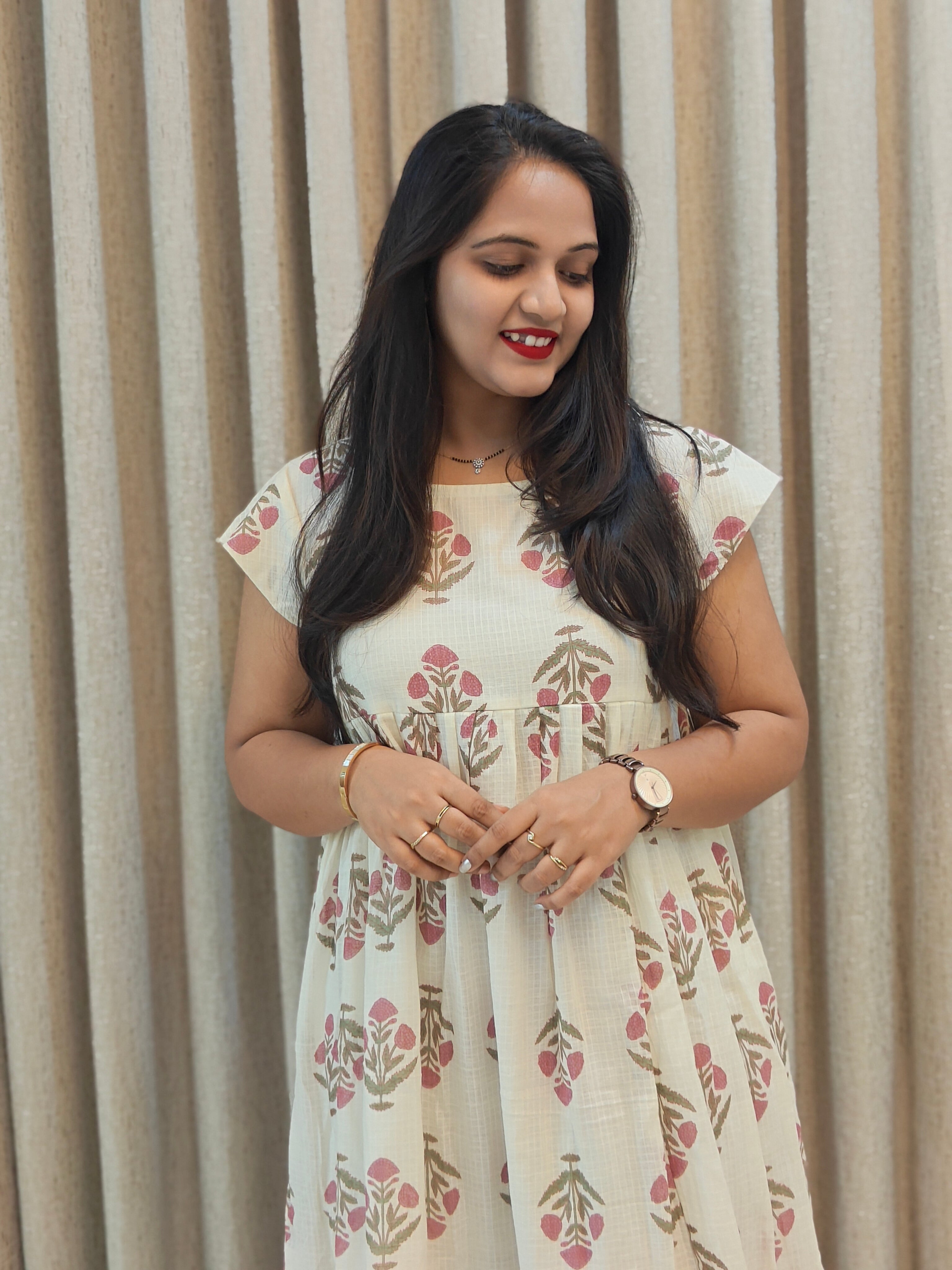Premium Kota Doria Handblock Print Frock - Casual Wear