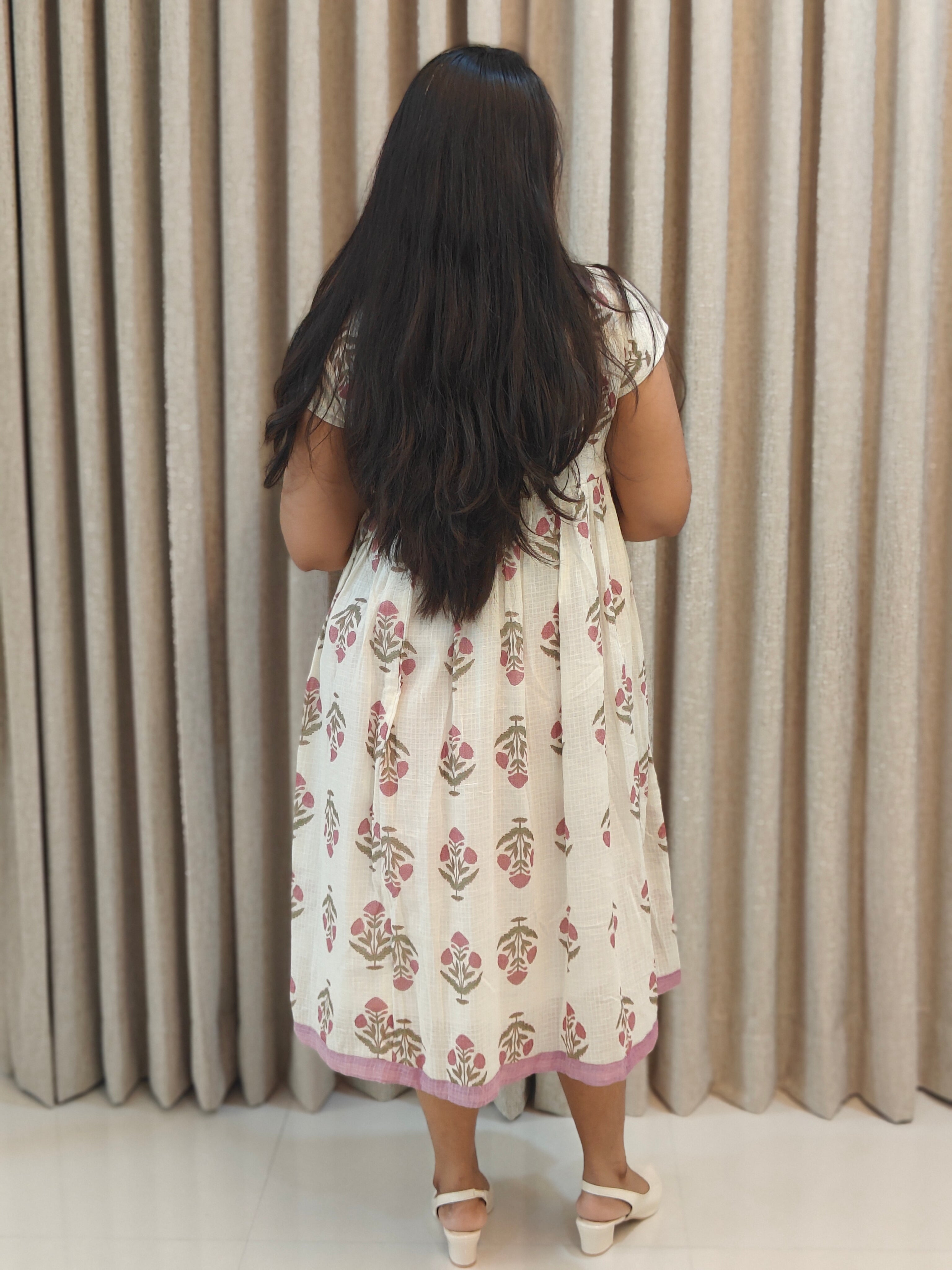 Premium Kota Doria Handblock Print Frock - Casual Wear
