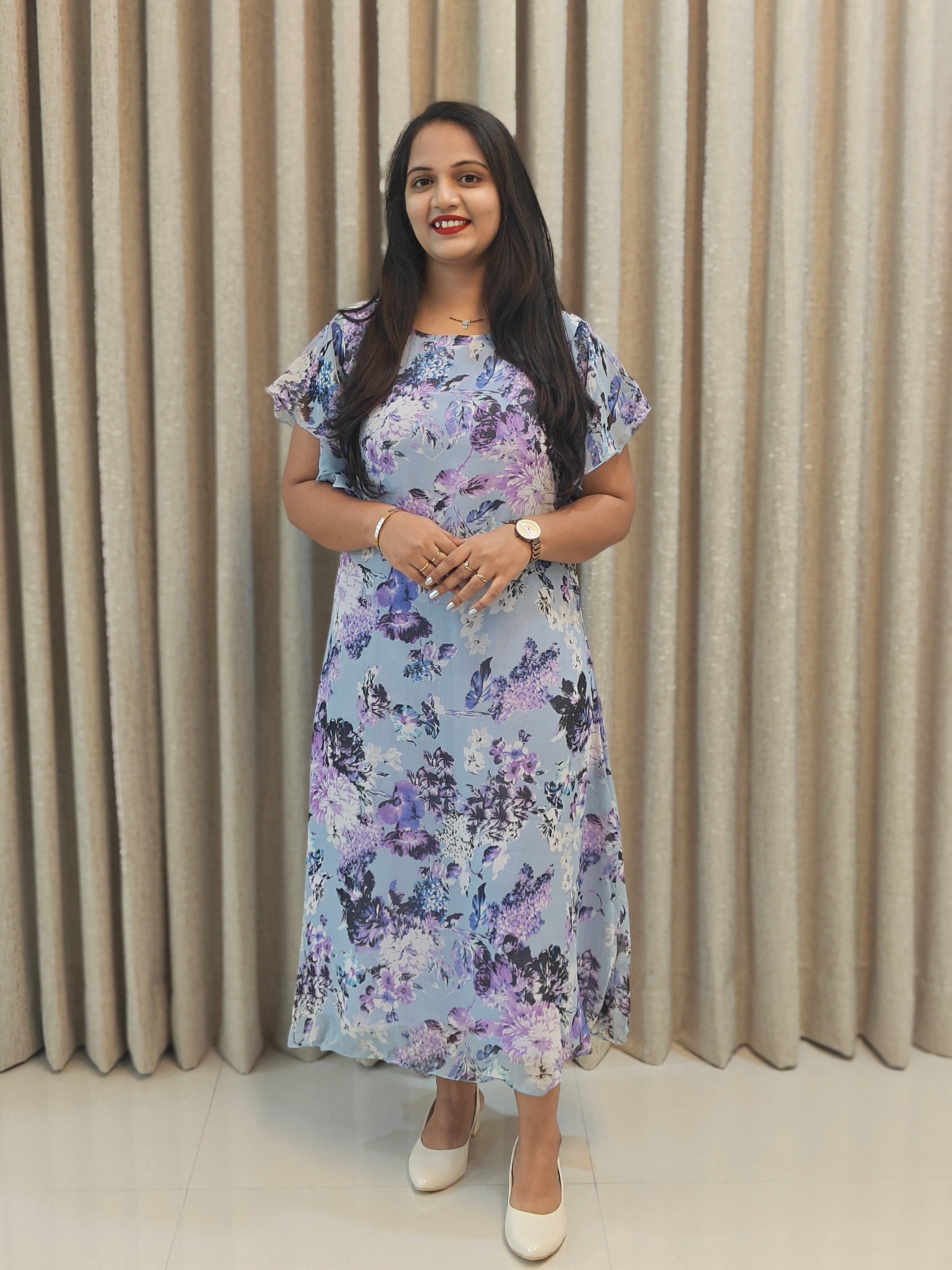 Pure Georgette A-Line Frock - Elegant Flowy Fit