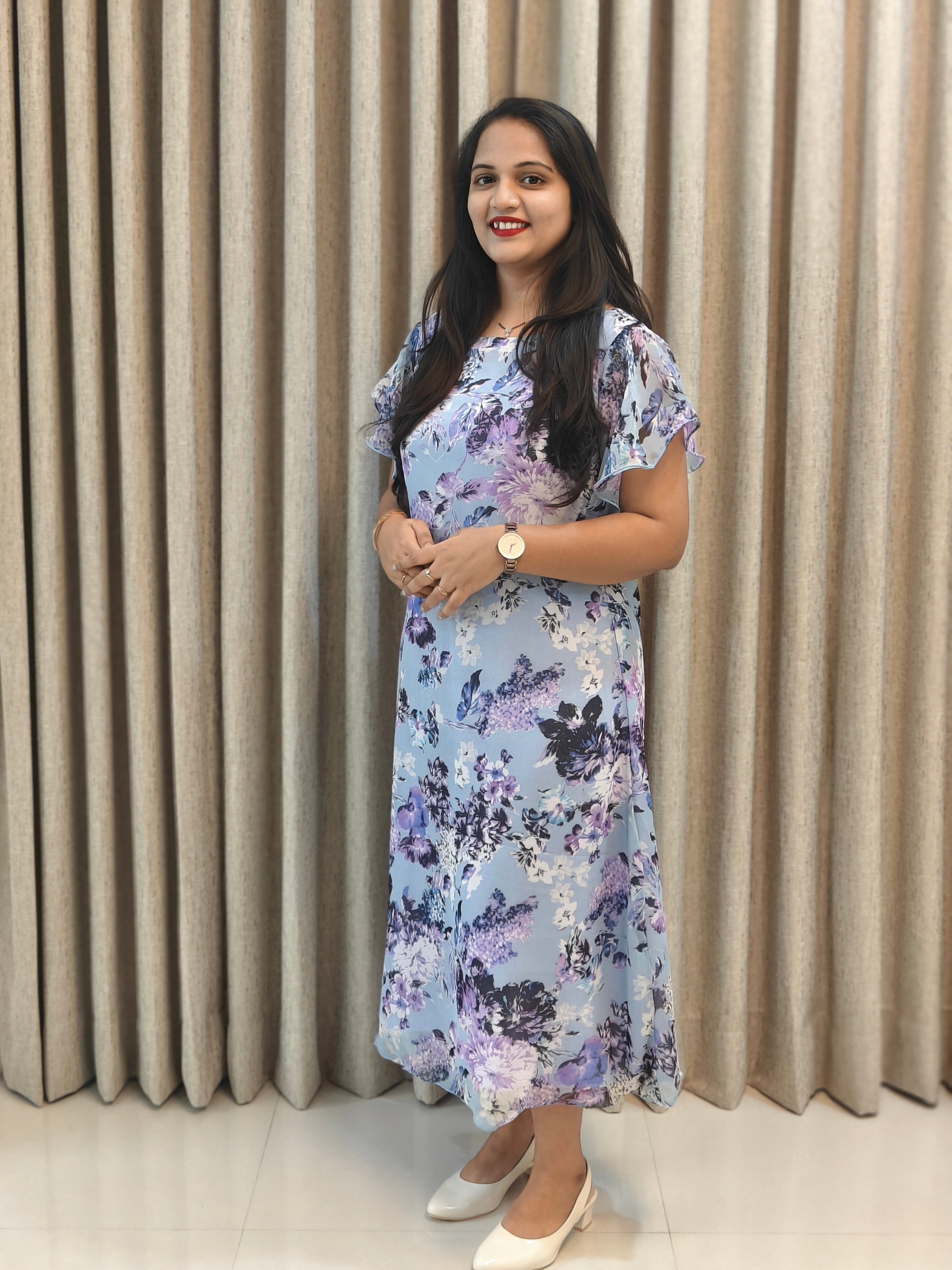 Pure Georgette A-Line Frock - Elegant Flowy Fit