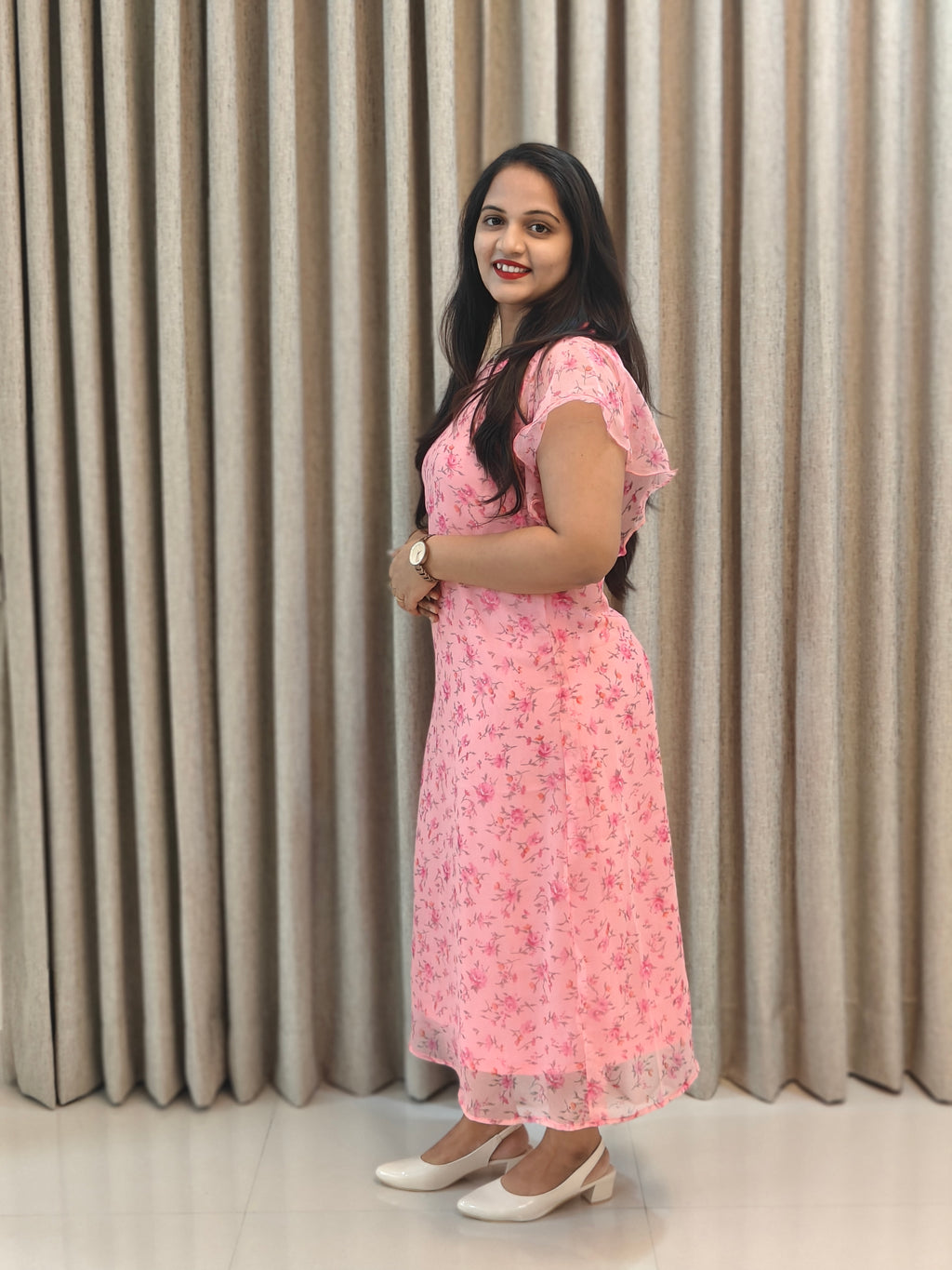 Chiffon Floral A-Line Frock - Lightweight Casual Wear