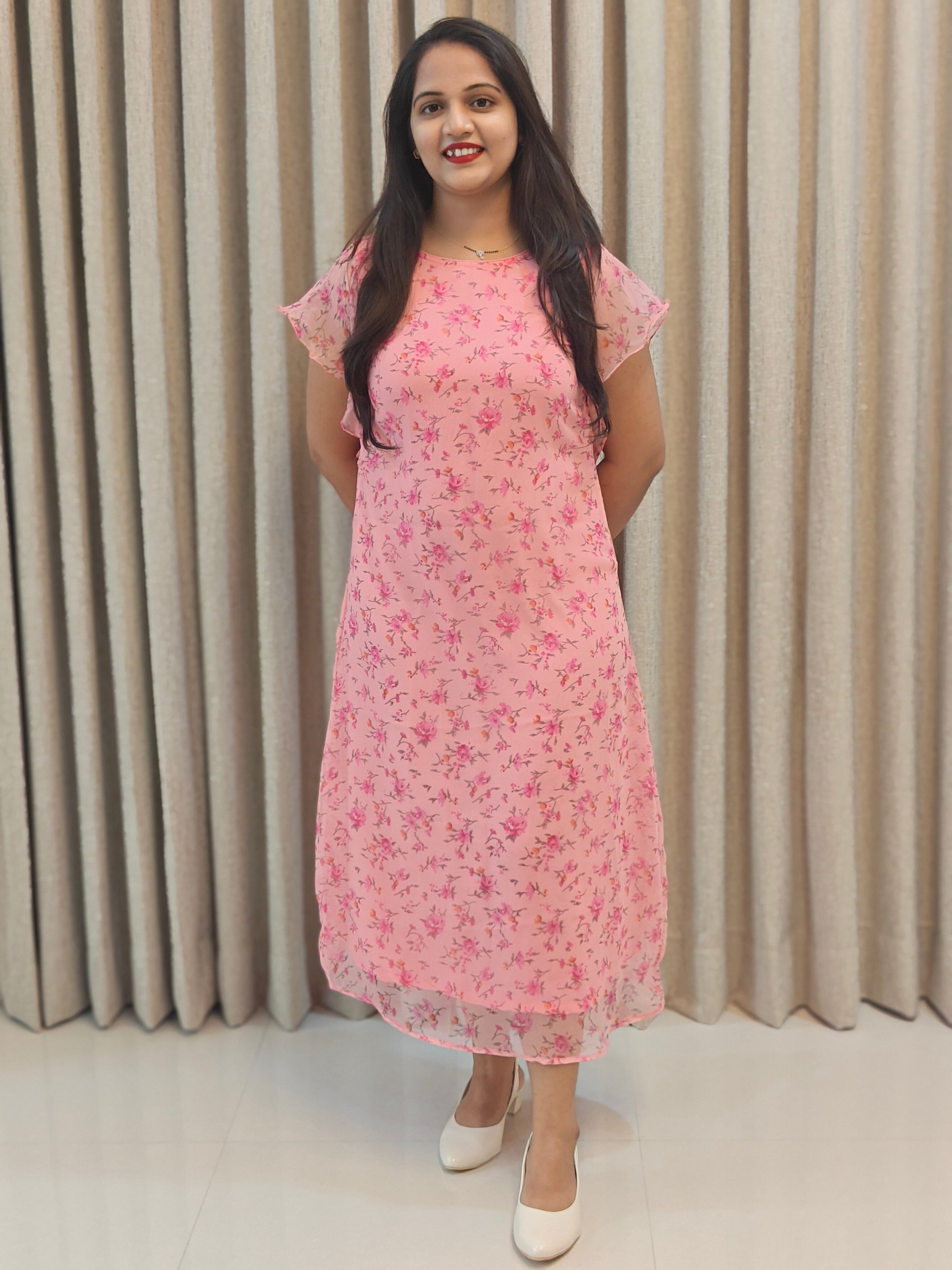 Chiffon Floral A-Line Frock - Lightweight Casual Wear