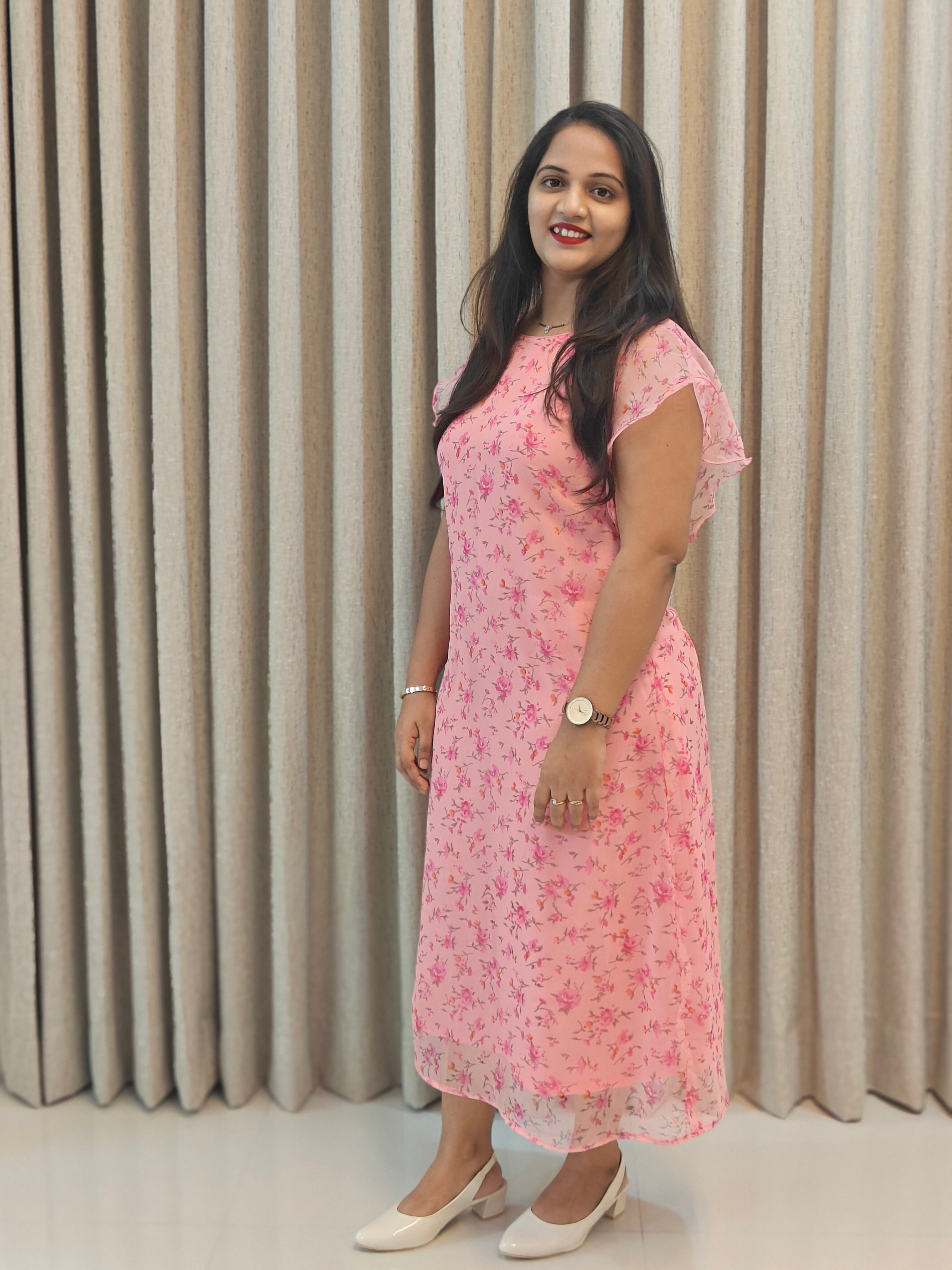 Chiffon Floral A-Line Frock - Lightweight Casual Wear