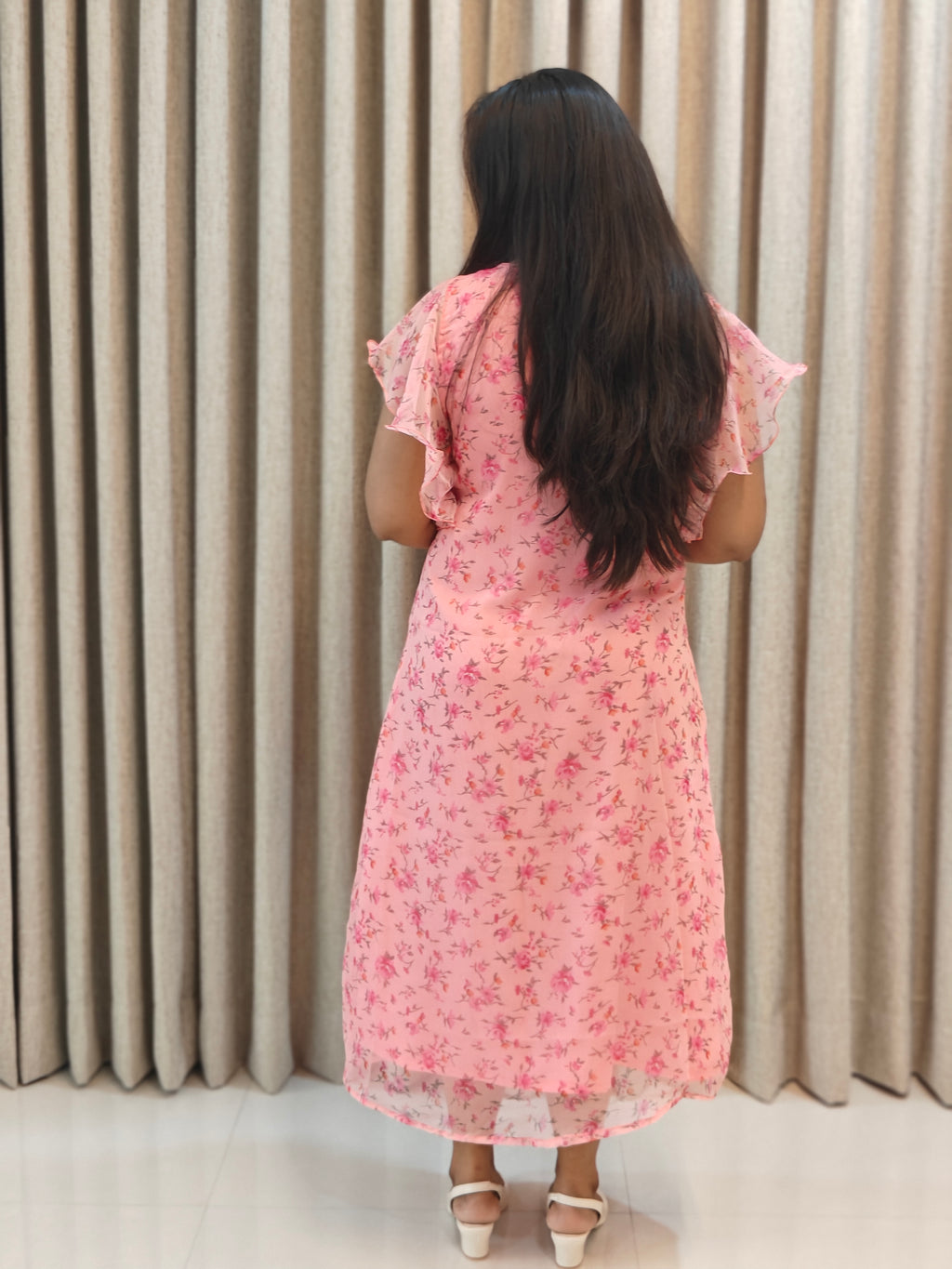 Chiffon Floral A-Line Frock - Lightweight Casual Wear