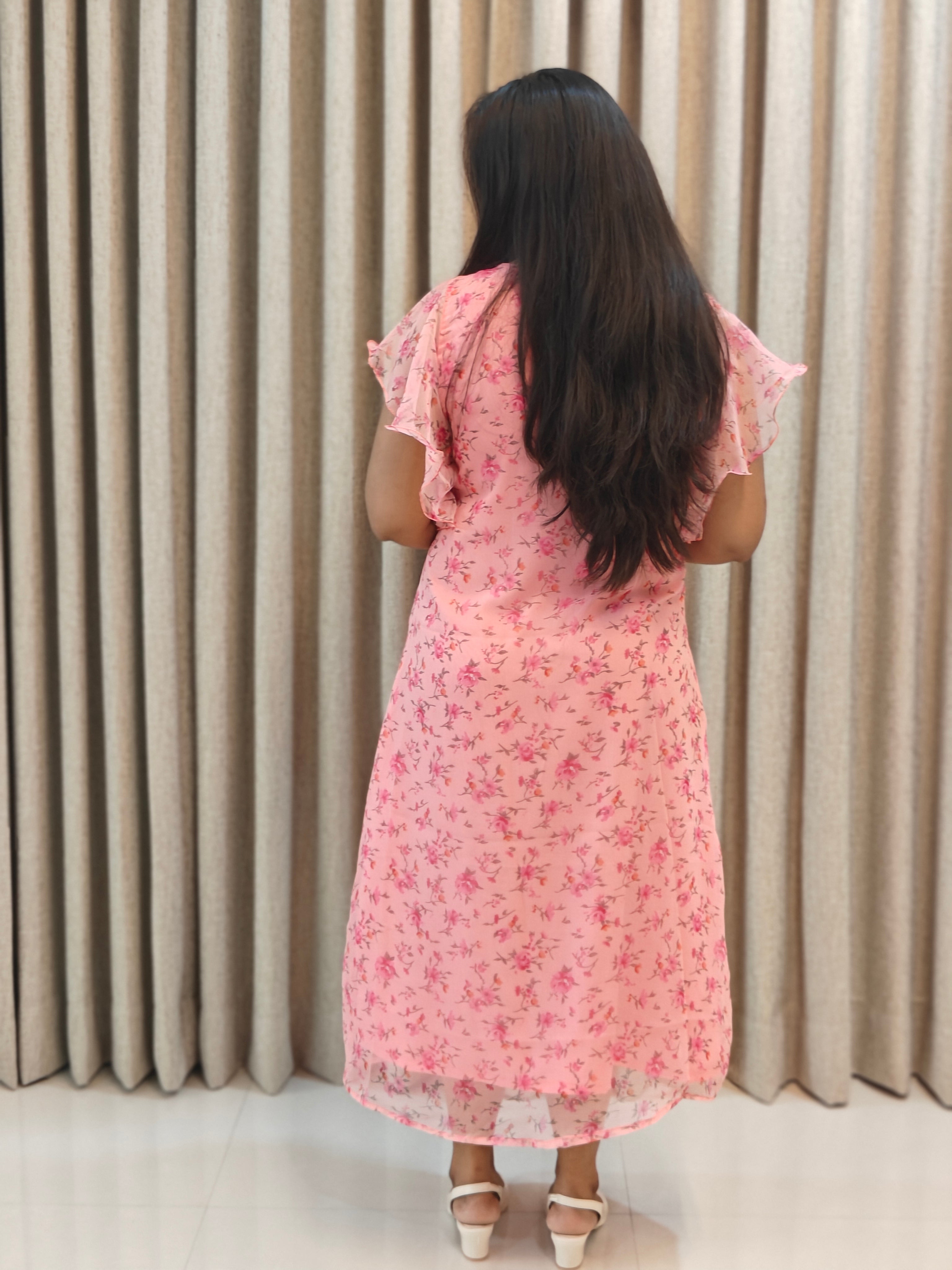 Chiffon Floral A-Line Frock - Lightweight Casual Wear