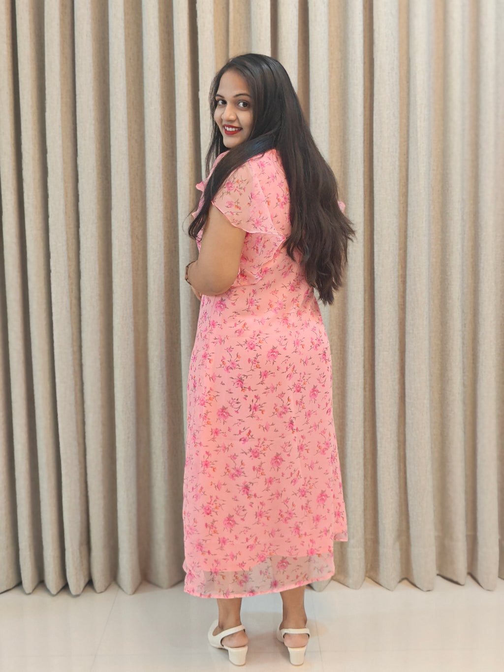 Chiffon Floral A-Line Frock - Lightweight Casual Wear