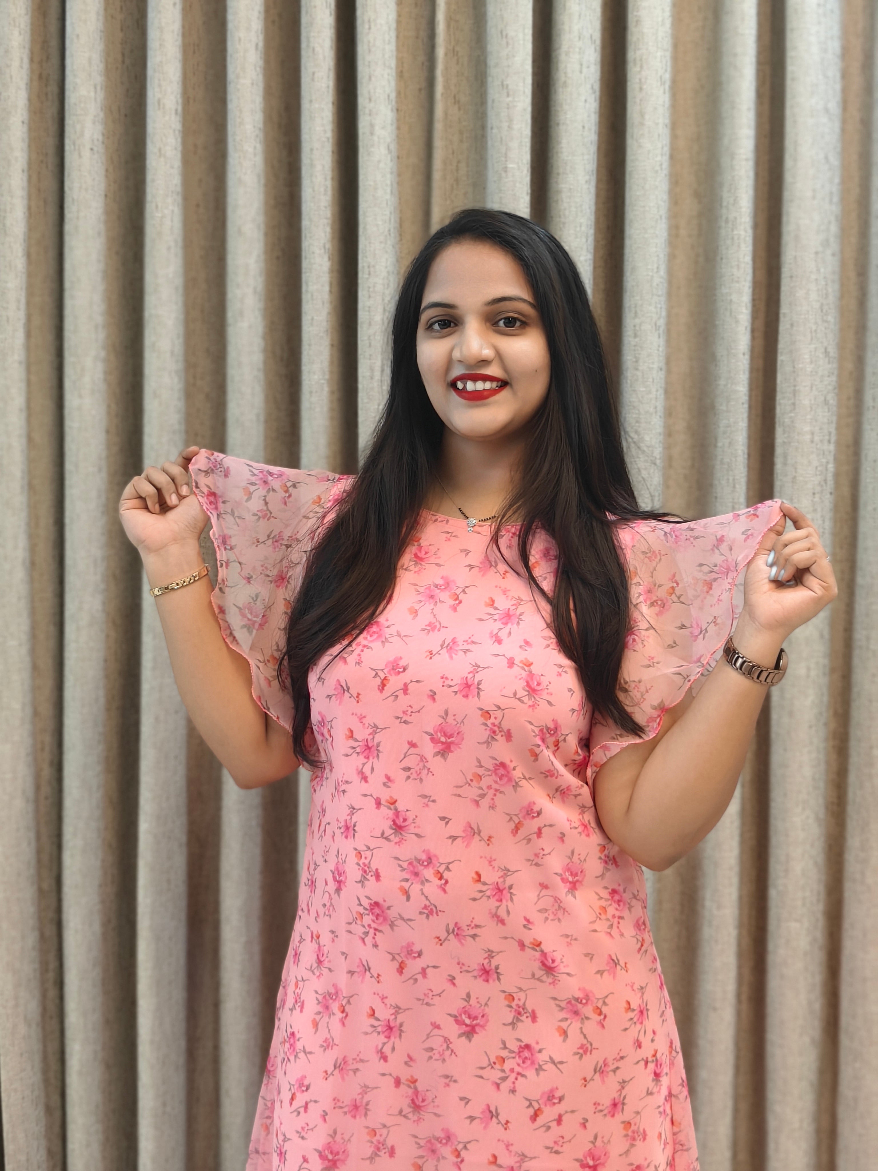 Chiffon Floral A-Line Frock - Lightweight Casual Wear