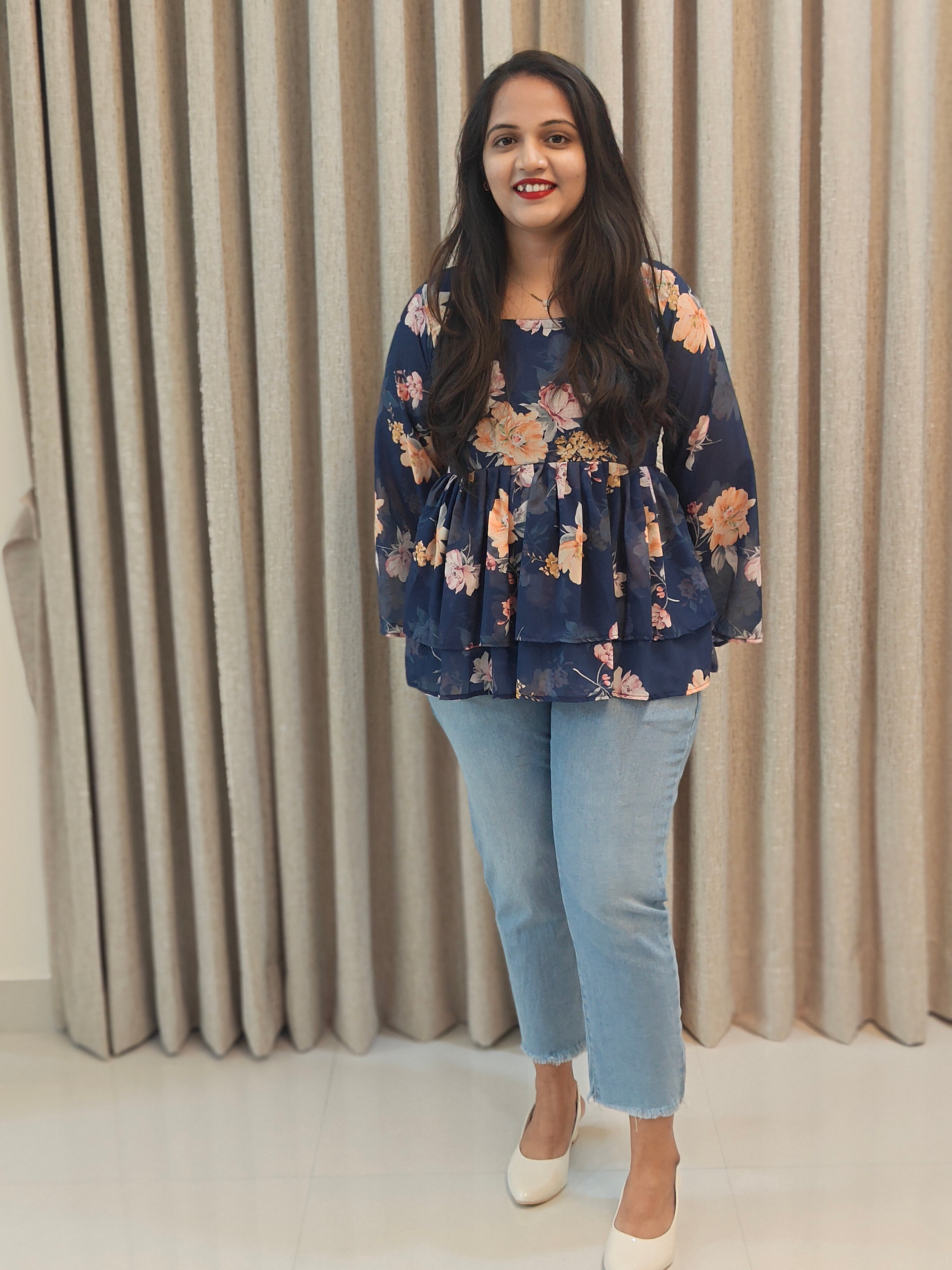 Georgette Peplum Top - Two Layer Bell Sleeves