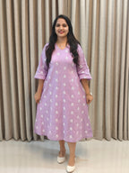 Lilac Floral Block Print Cotton A-Line Frock