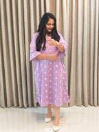 Lilac Floral Block Print Cotton A-Line Frock