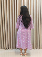 Lilac Floral Block Print Cotton A-Line Frock