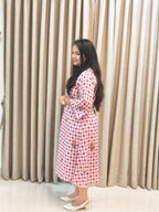Gingham Check Floral Embroidered Cotton A-Line Frock
