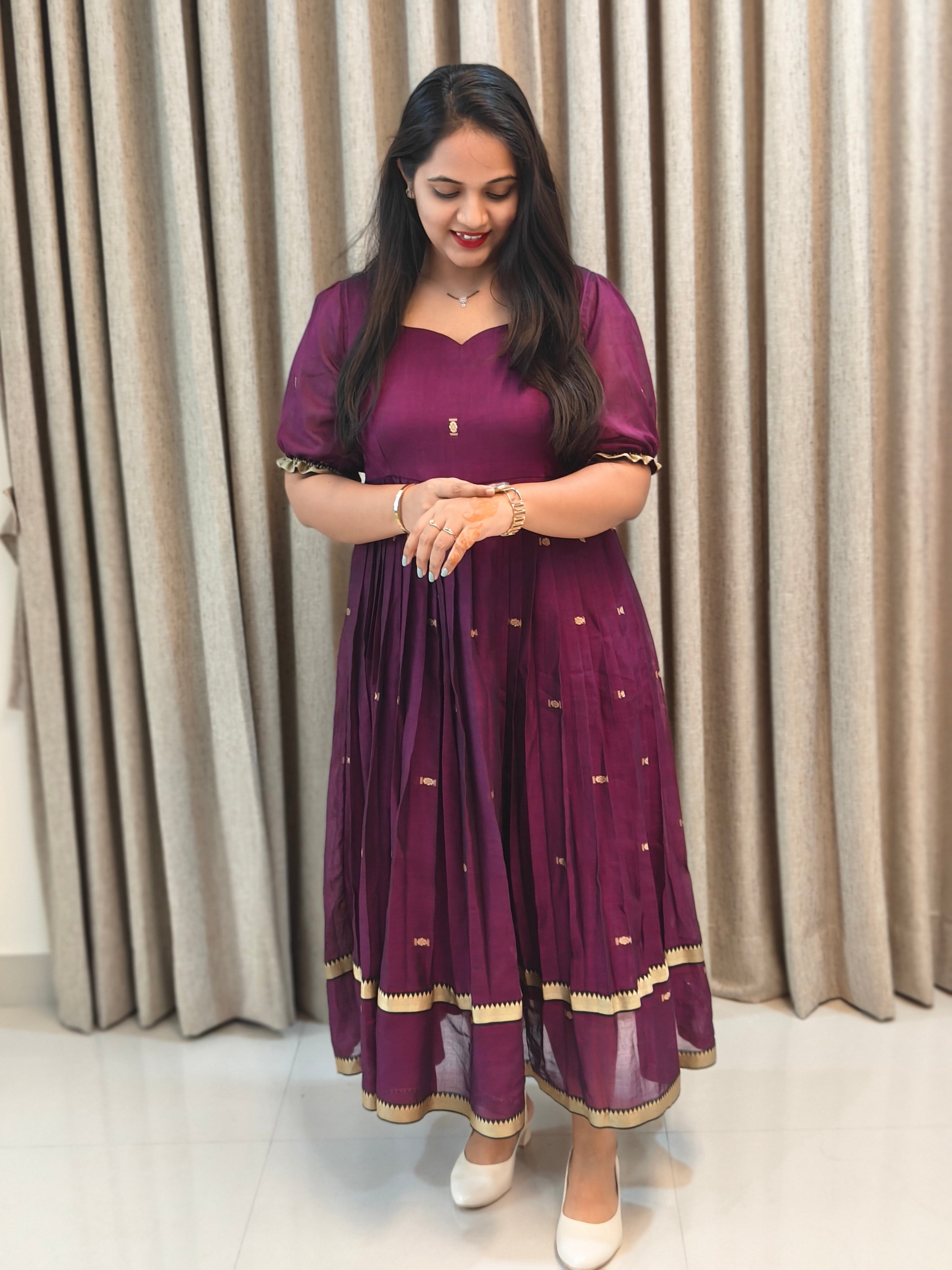 Pure Mercerised Handloom Cotton Narayanpet Frock - Traditional Zari Border
