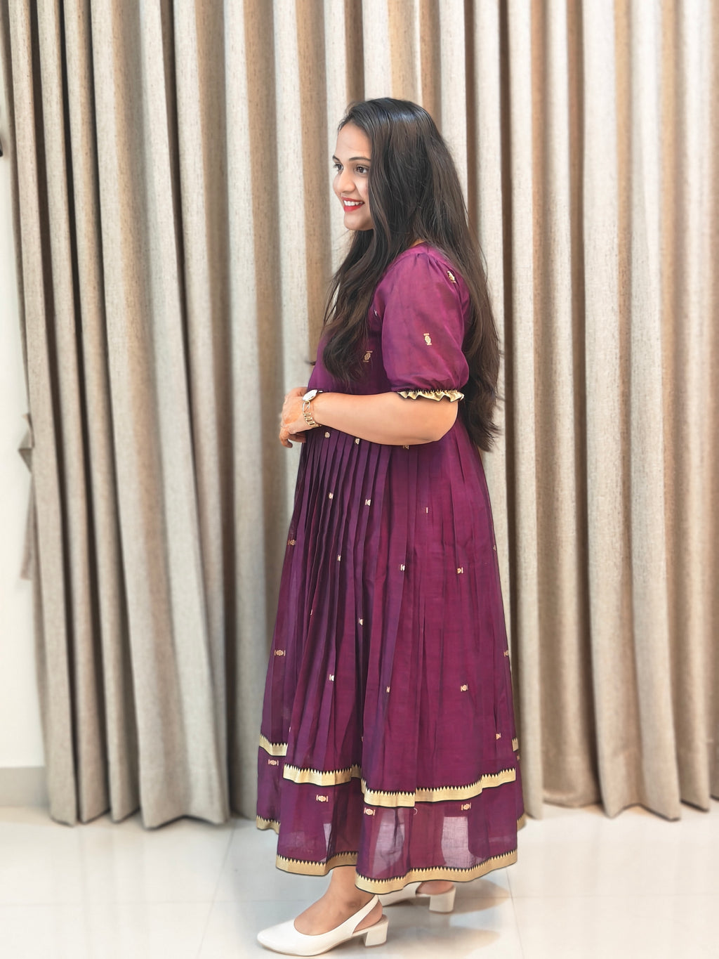 Pure Mercerised Handloom Cotton Narayanpet Frock - Traditional Zari Border