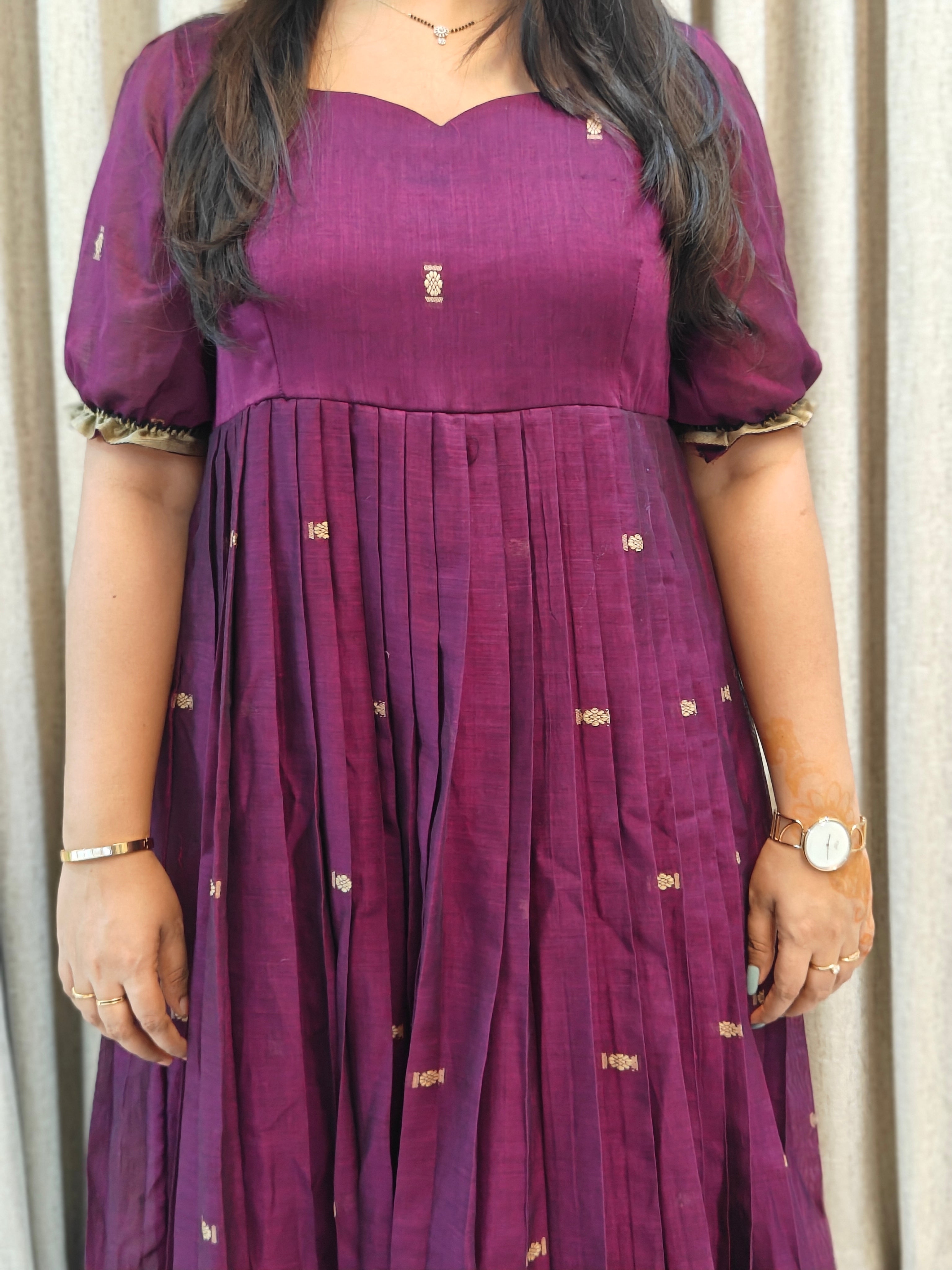 Pure Mercerised Handloom Cotton Narayanpet Frock - Traditional Zari Border