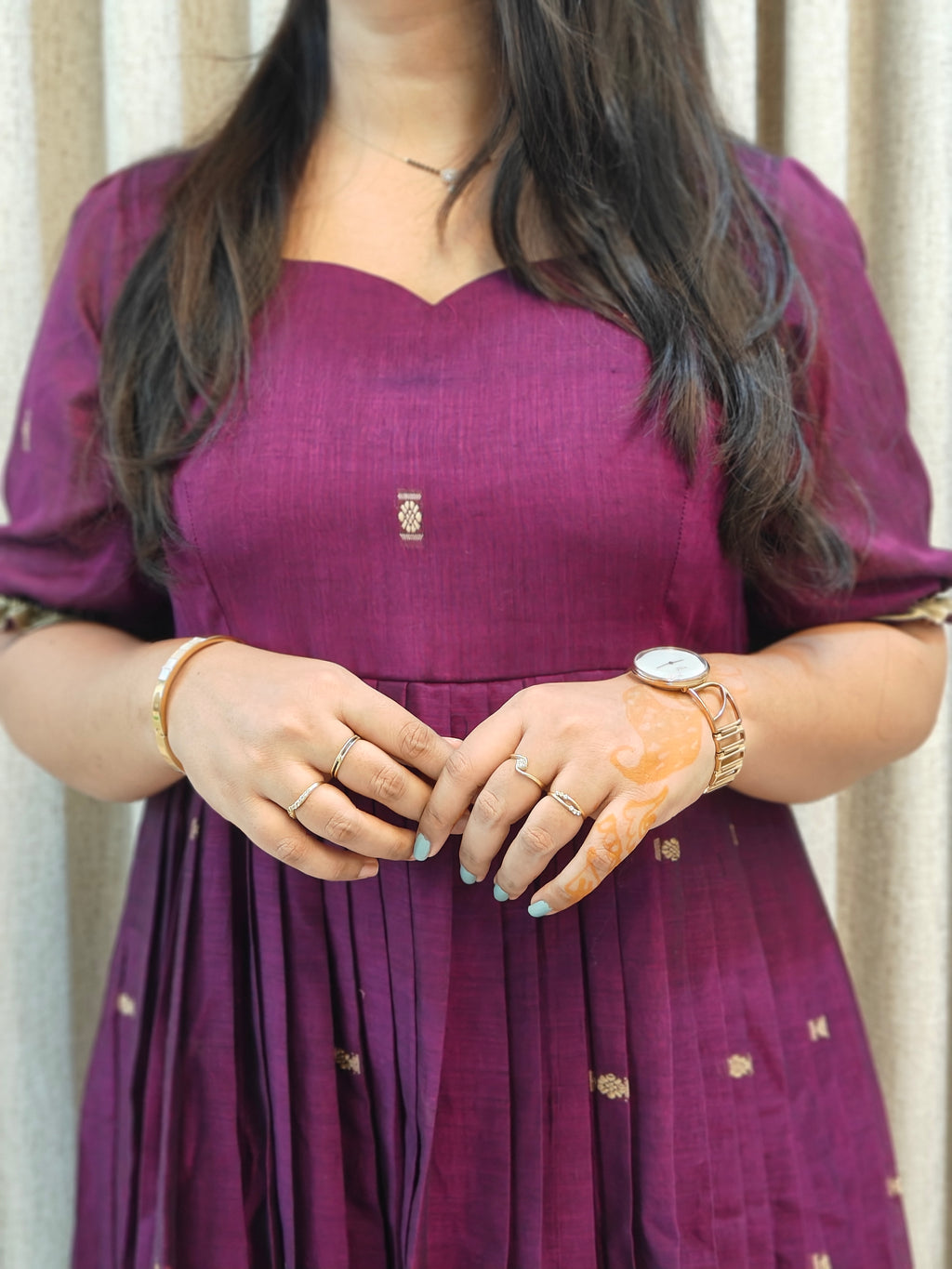 Pure Mercerised Handloom Cotton Narayanpet Frock - Traditional Zari Border