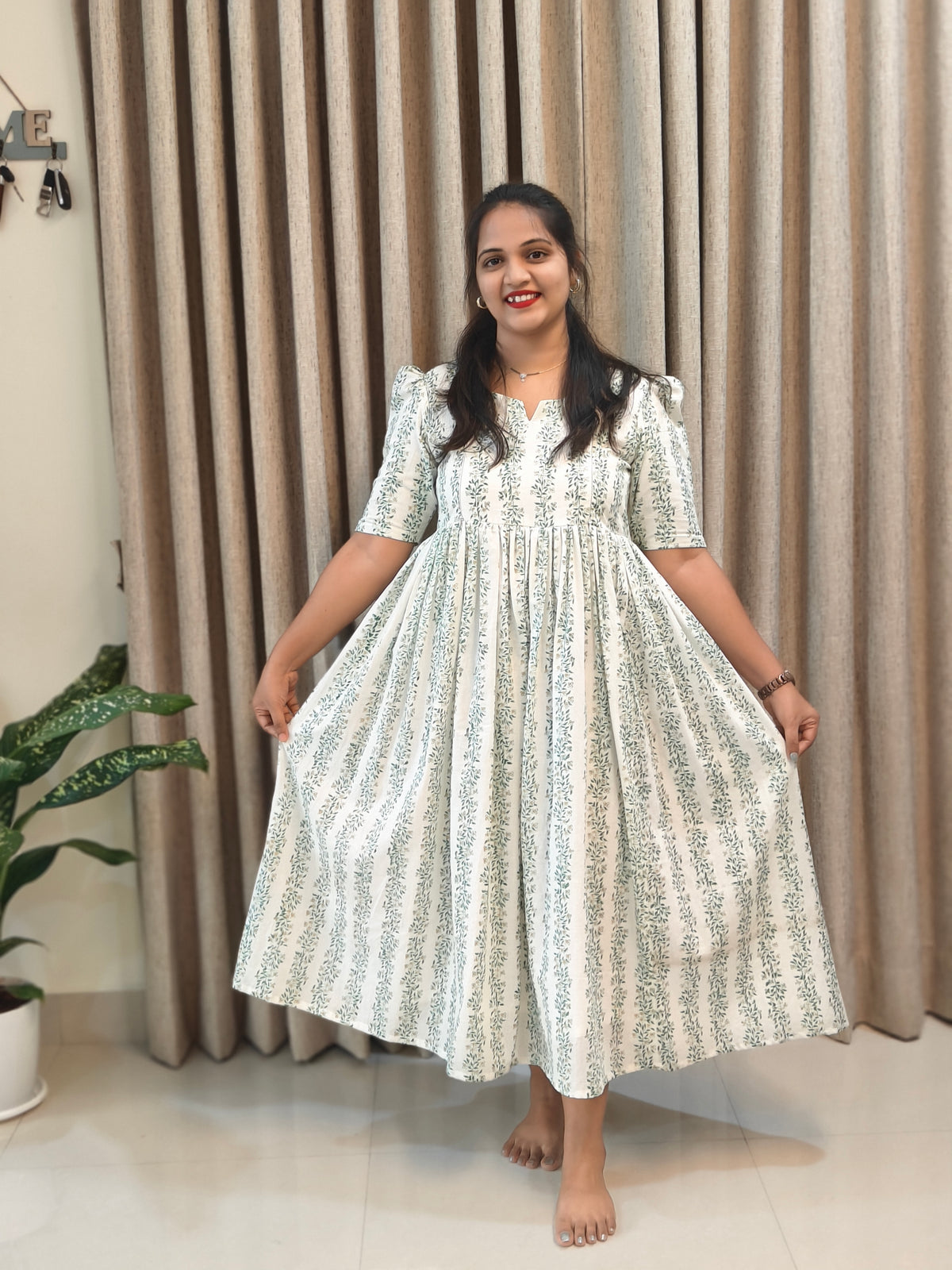 Pure Cotton Handblock Print Breastfeeding-Friendly Frock