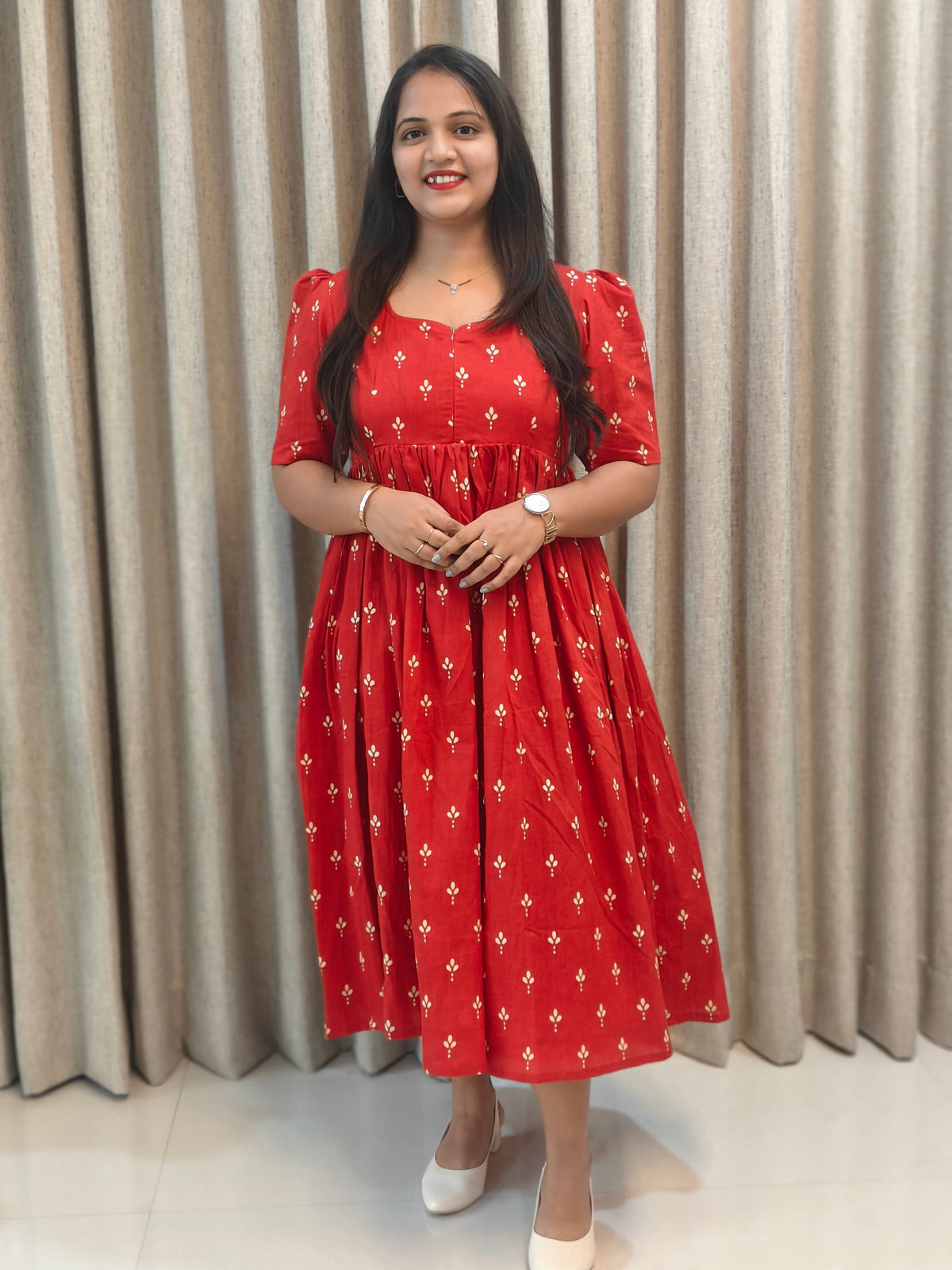 Pure Cotton Handblock Print Feeding Frock for Nursing Moms