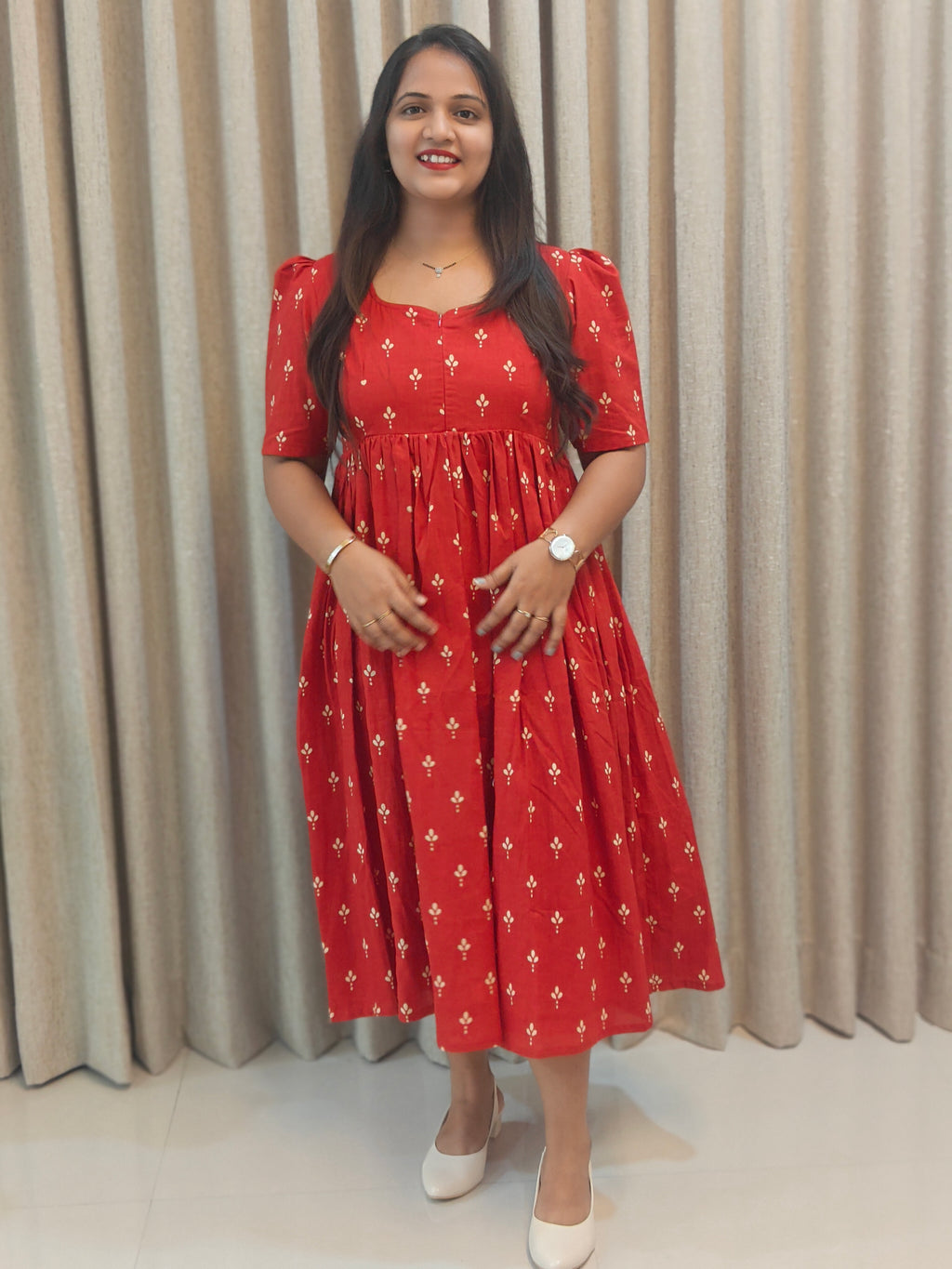 Pure Cotton Handblock Print Feeding Frock for Nursing Moms