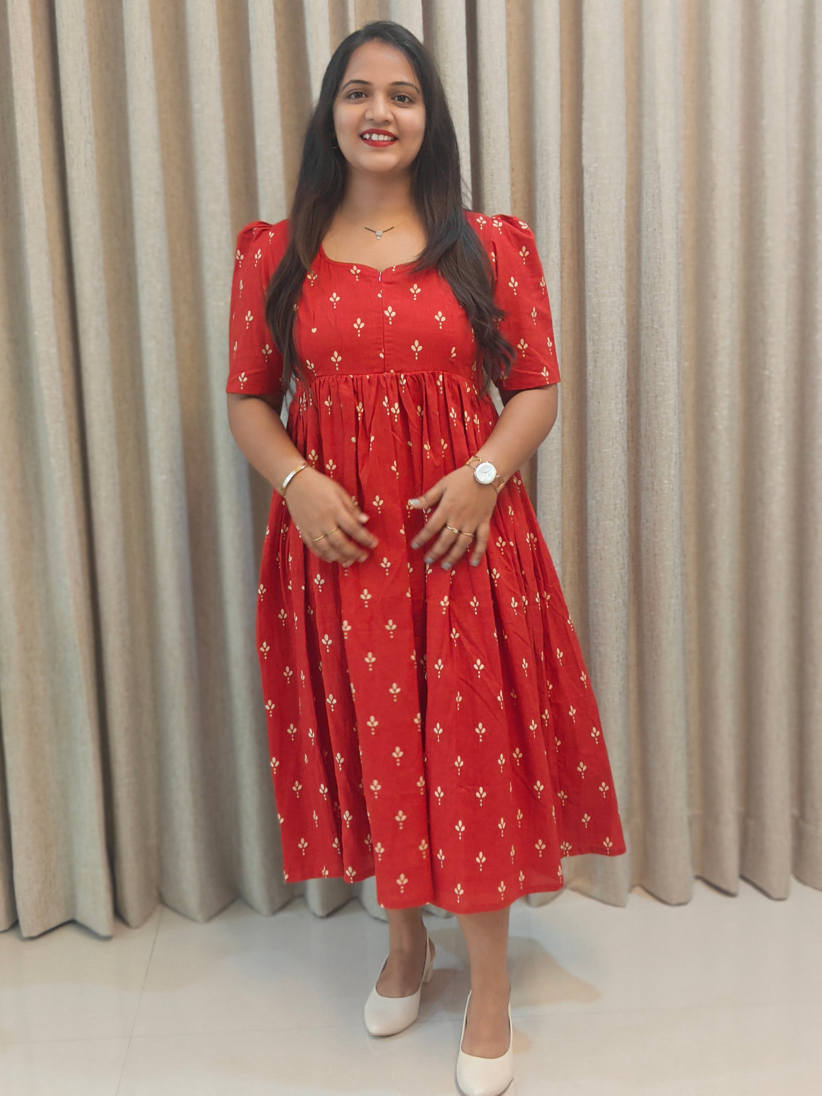 Pure Cotton Handblock Print Feeding Frock for Nursing Moms