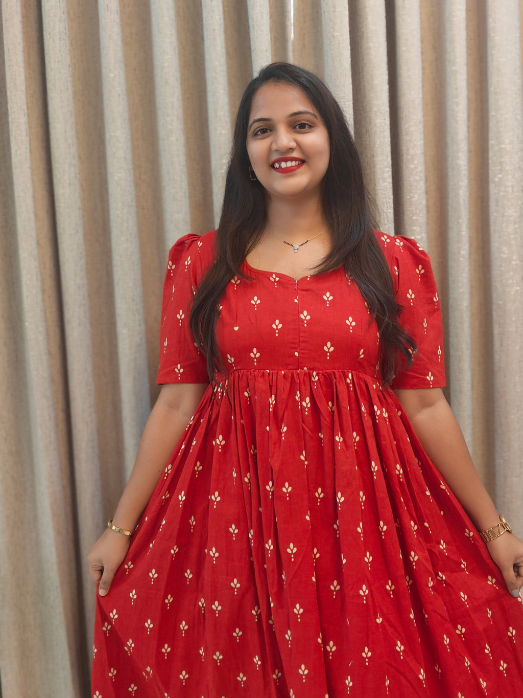 Pure Cotton Handblock Print Feeding Frock for Nursing Moms
