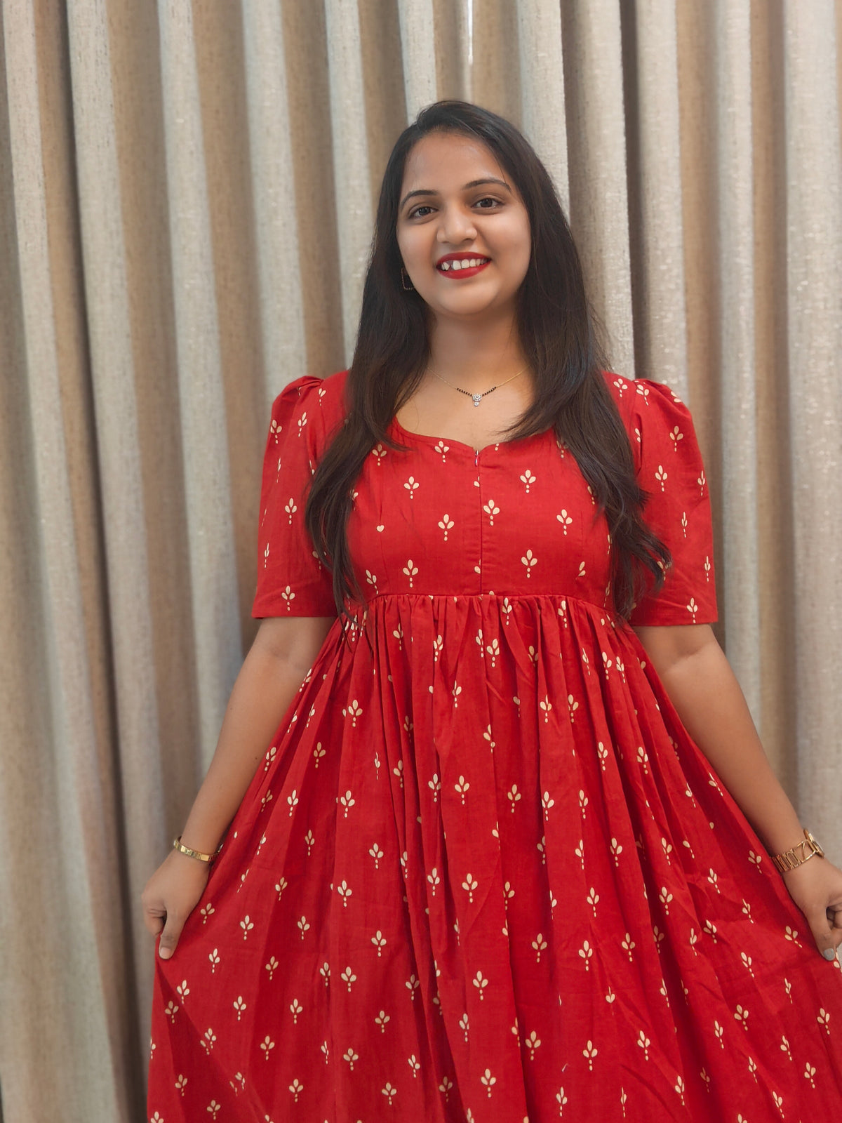 Pure Cotton Handblock Print Feeding Frock for Nursing Moms