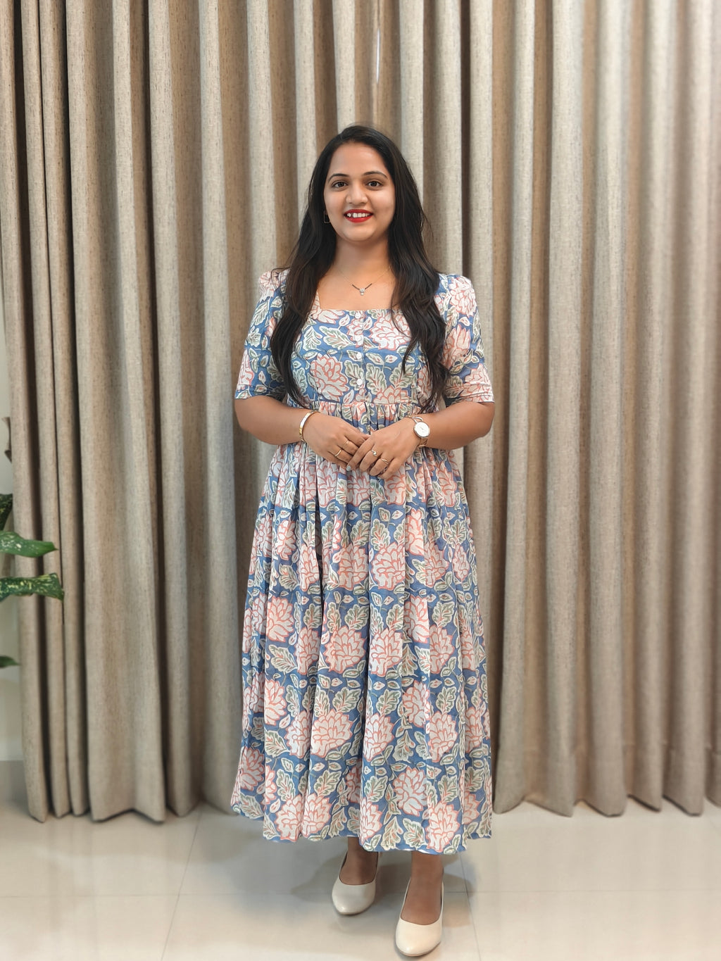 Mul Cotton Handblock Print Feeding Frock for Nursing Moms