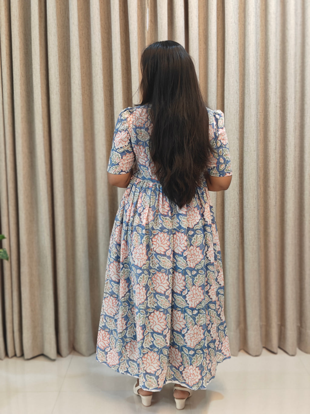 Mul Cotton Handblock Print Feeding Frock for Nursing Moms