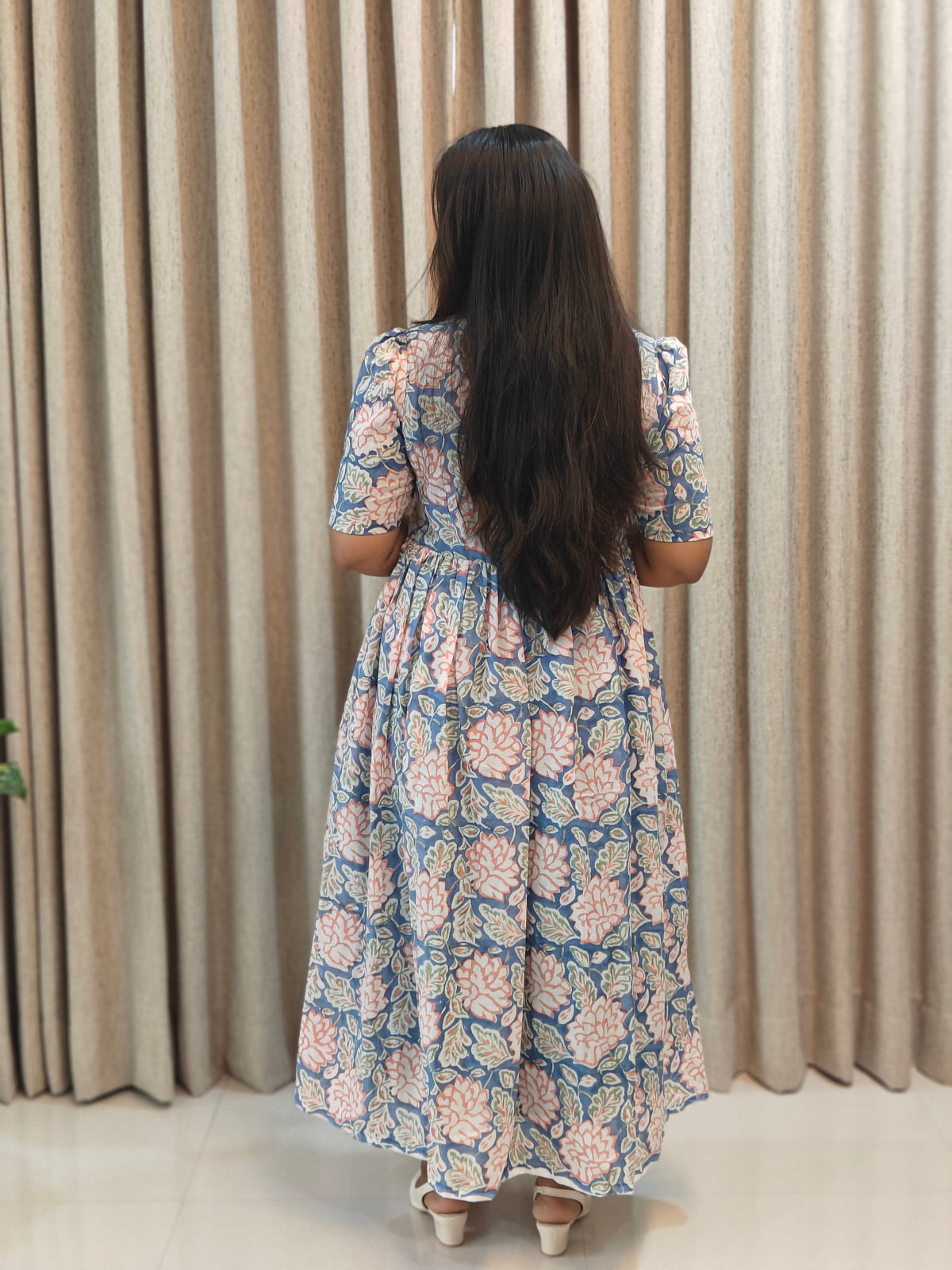 Mul Cotton Handblock Print Feeding Frock for Nursing Moms