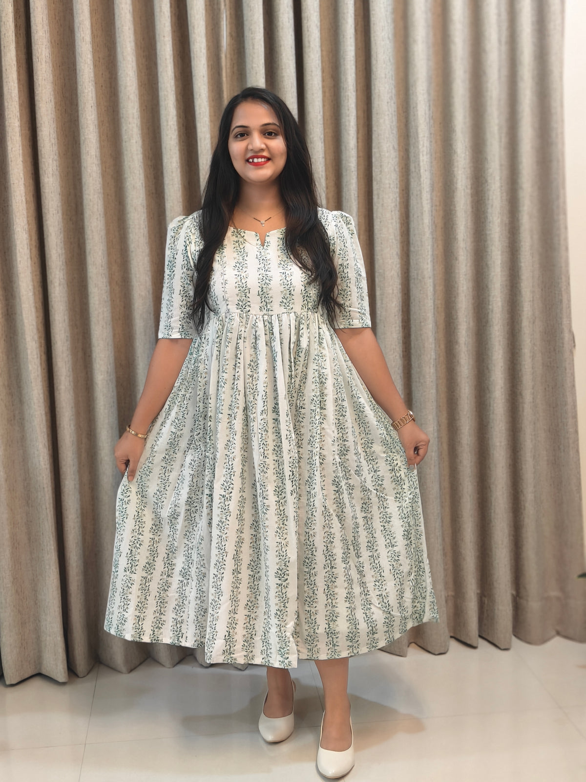 Pure Cotton Handblock Print Breastfeeding-Friendly Frock