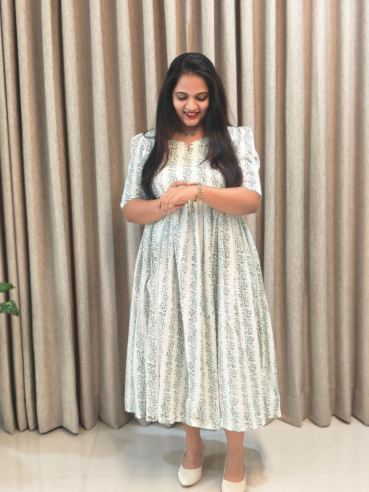 Pure Cotton Handblock Print Breastfeeding-Friendly Frock