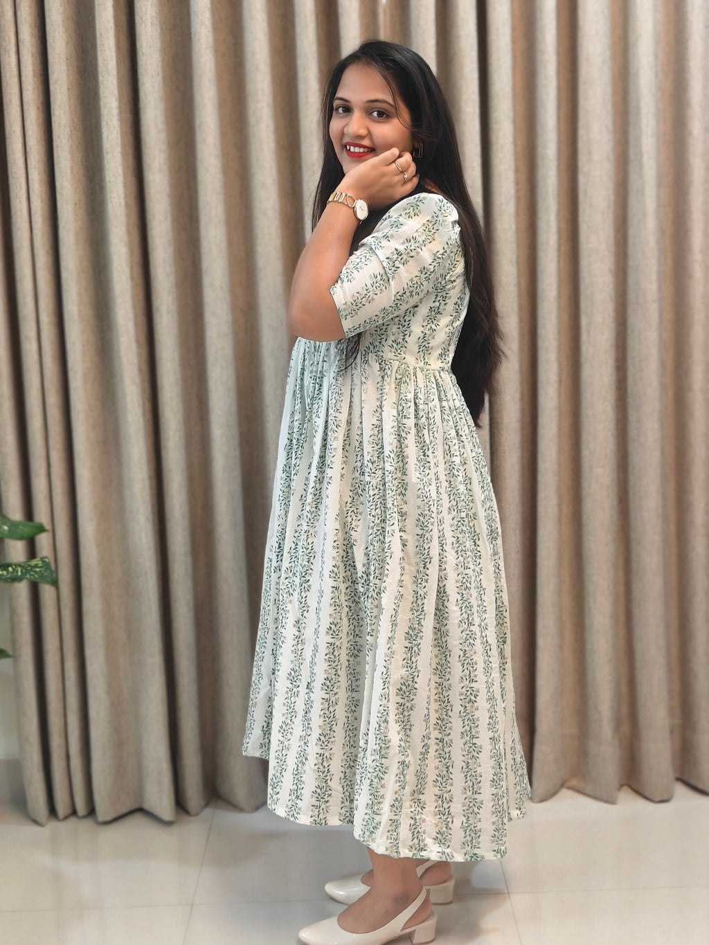 Pure Cotton Handblock Print Breastfeeding-Friendly Frock