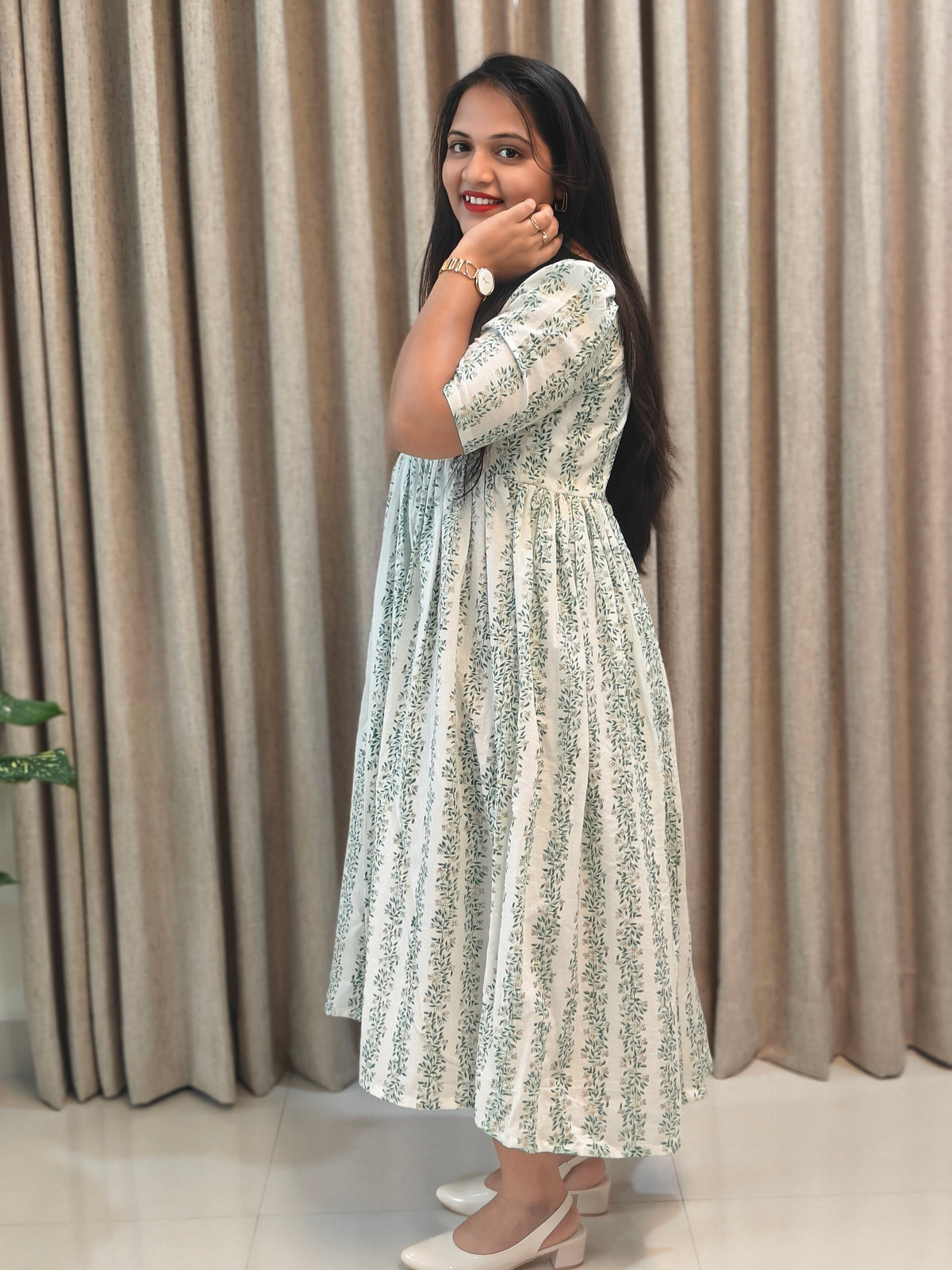 Pure Cotton Handblock Print Breastfeeding-Friendly Frock