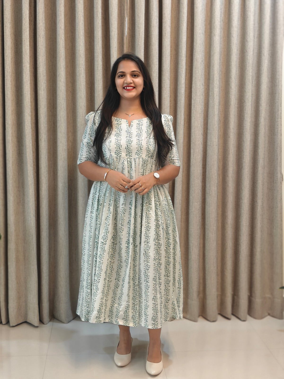 Pure Cotton Handblock Print Breastfeeding-Friendly Frock
