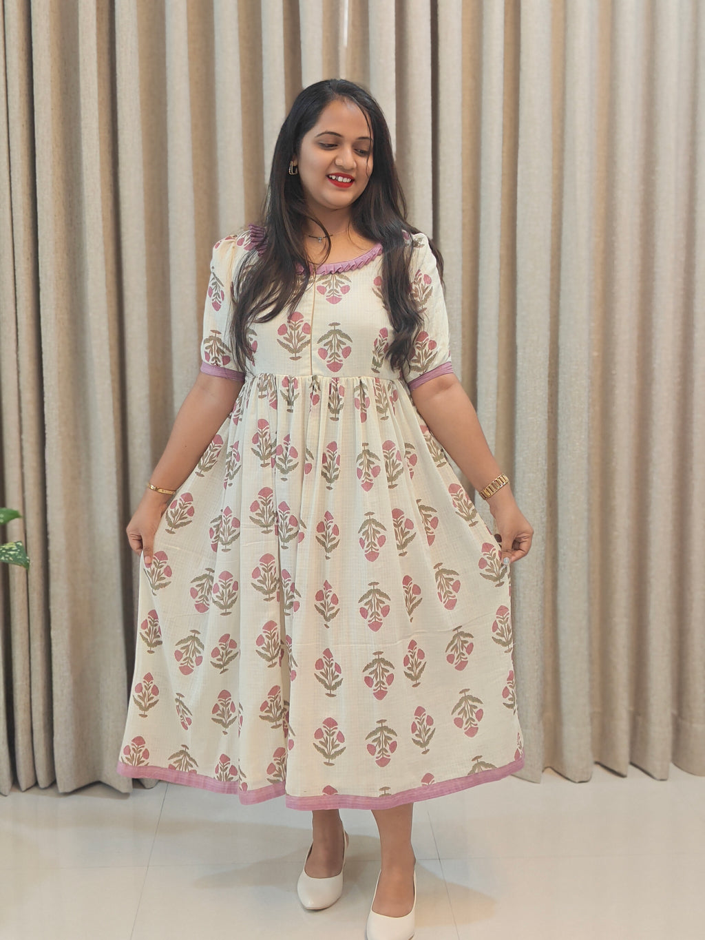 Kota Doria Cotton Handblock Print Feeding Frock