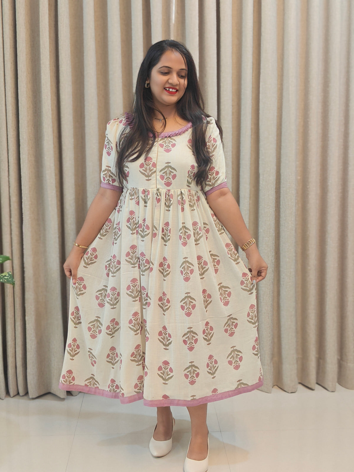 Kota Doria Cotton Handblock Print Feeding Frock