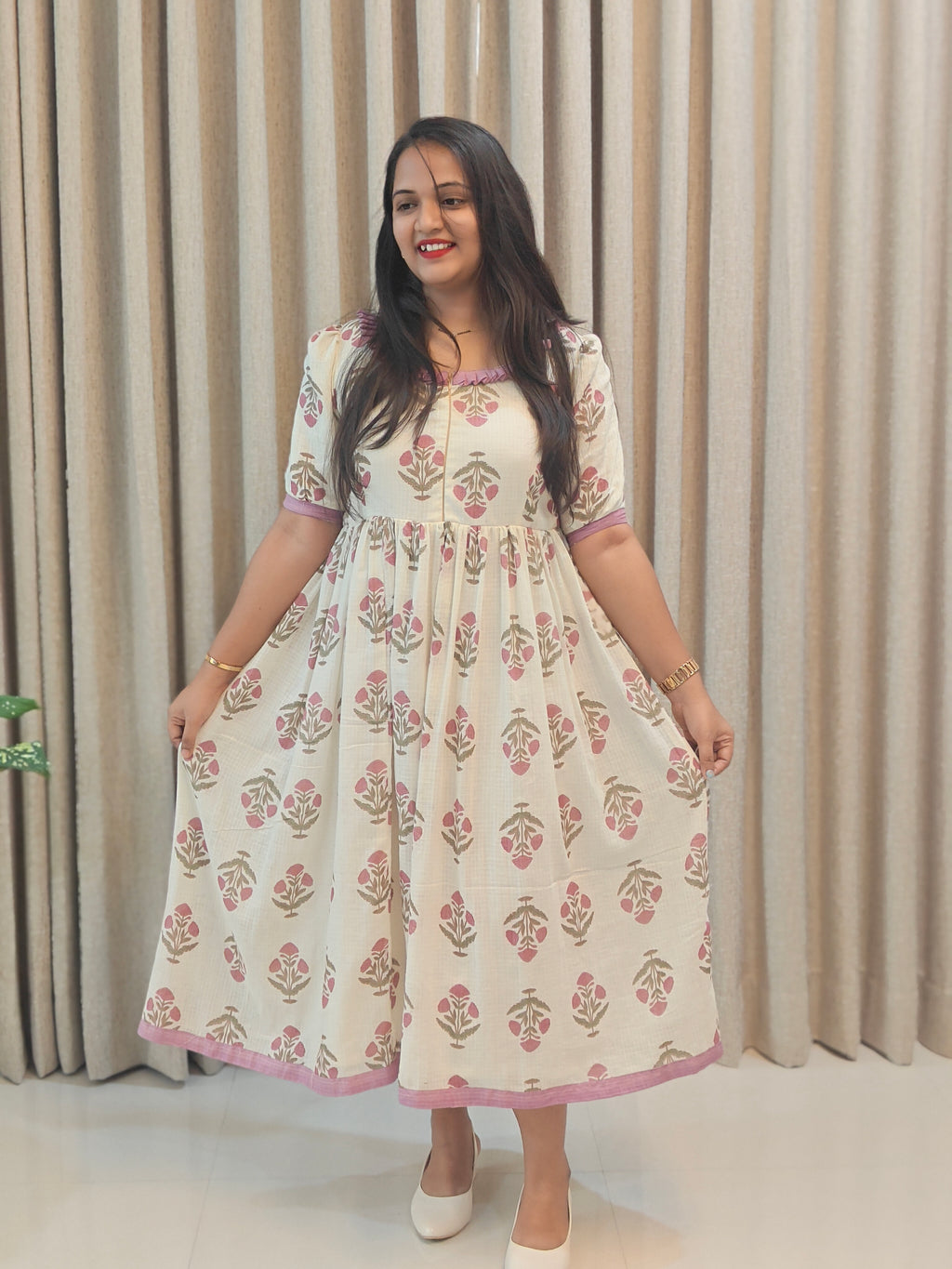 Kota Doria Cotton Handblock Print Feeding Frock