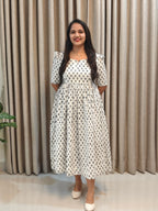 White Cotton Handblock Print Frock