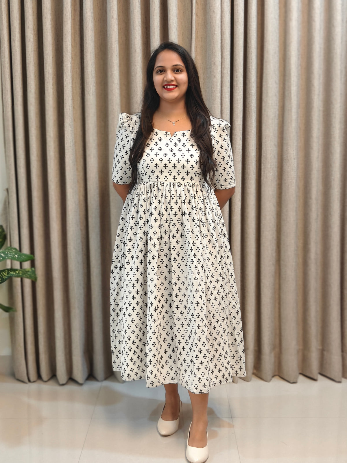 White Cotton Handblock Print Frock
