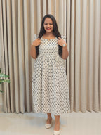 White Cotton Handblock Print Frock
