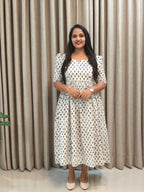 White Cotton Handblock Print Frock