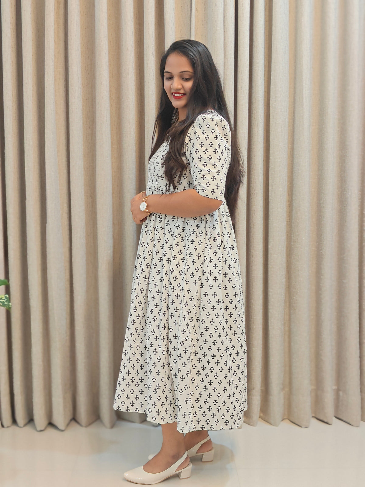 White Cotton Handblock Print Frock