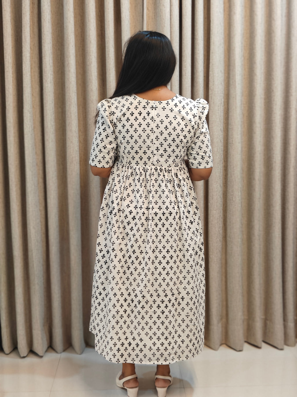 White Cotton Handblock Print Frock