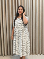 White Cotton Handblock Print Frock