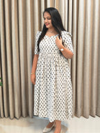 White Cotton Handblock Print Frock