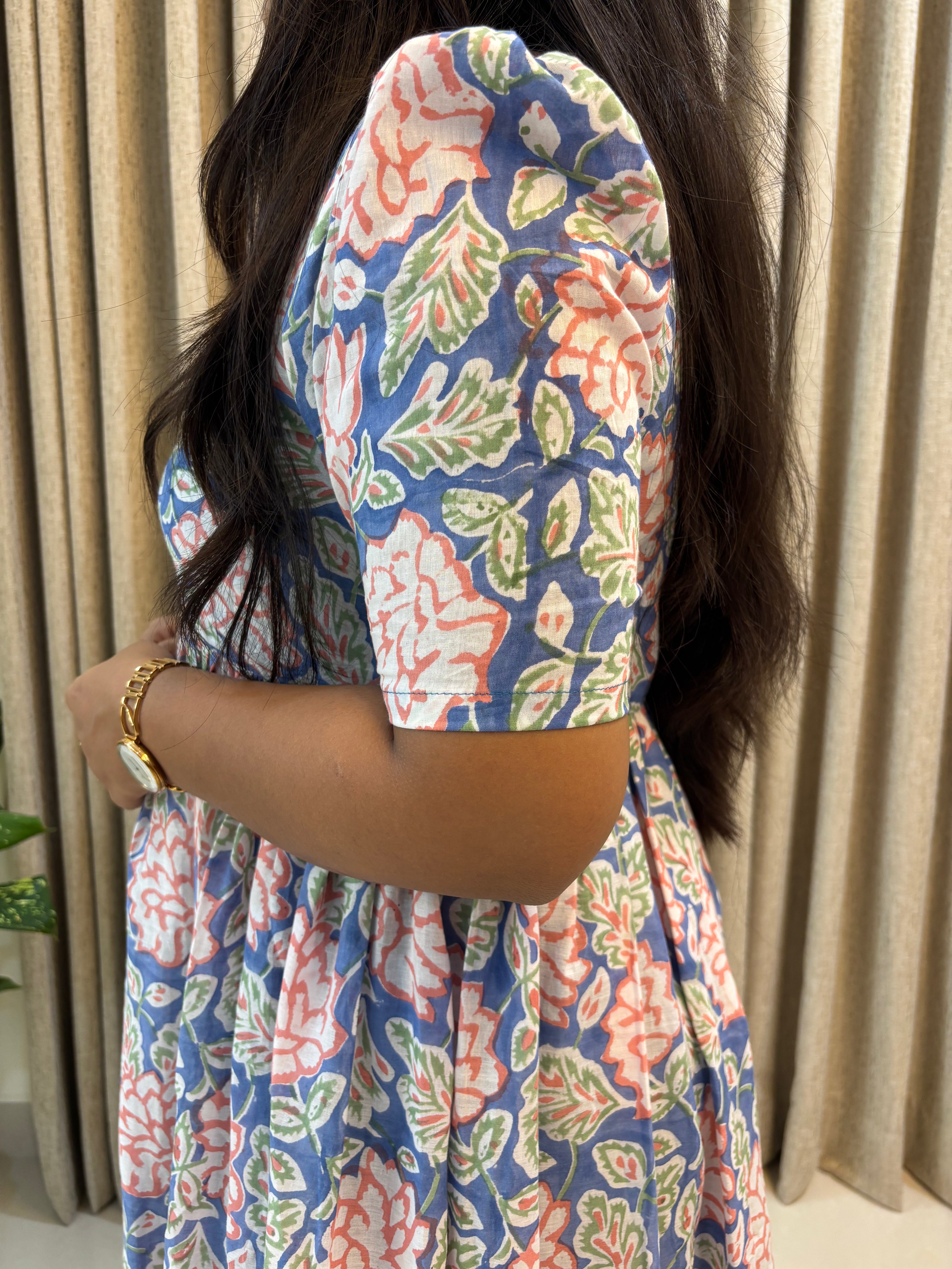 Mul Cotton Handblock Print Feeding Frock for Nursing Moms