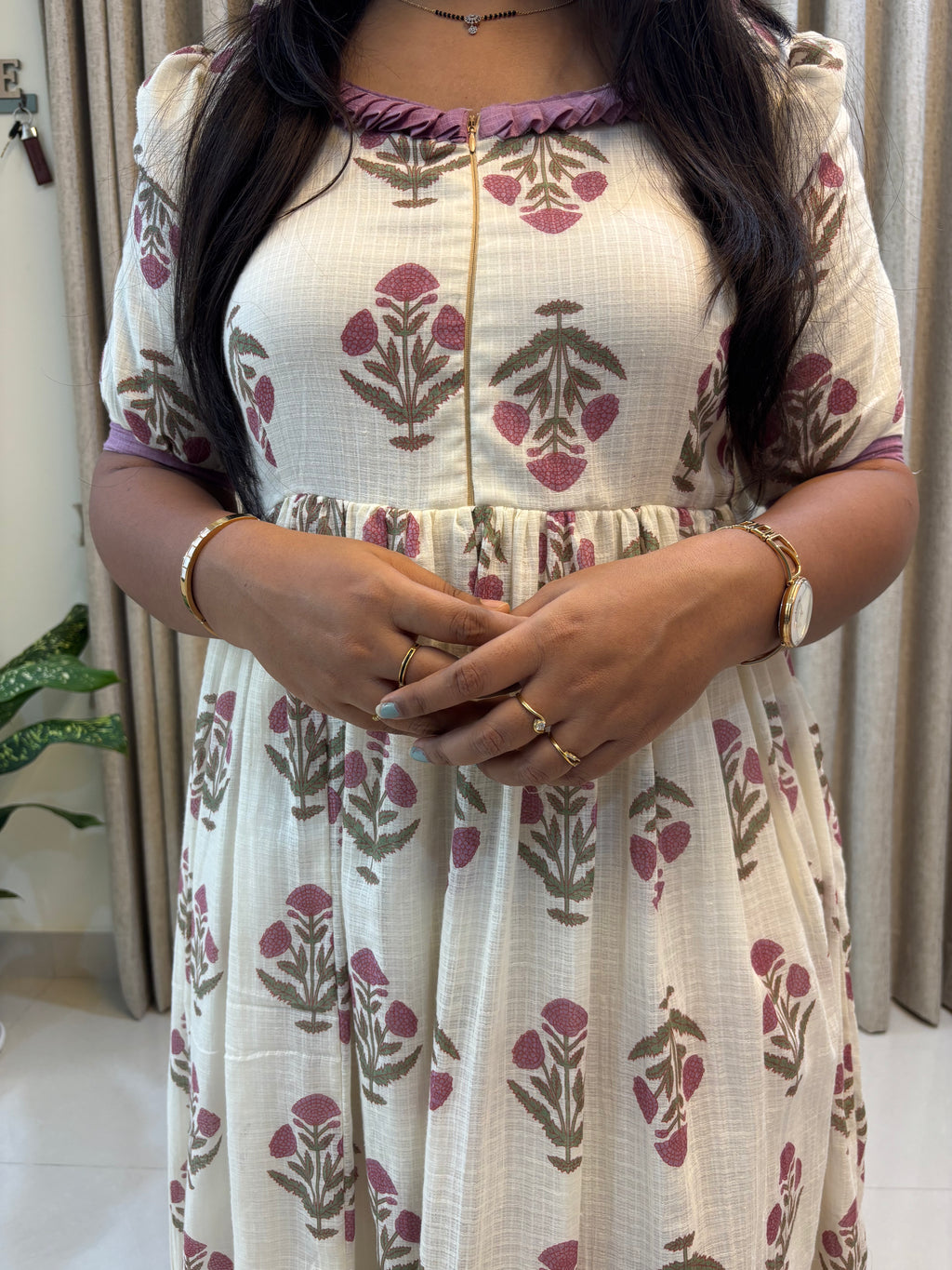 Kota Doria Cotton Handblock Print Feeding Frock
