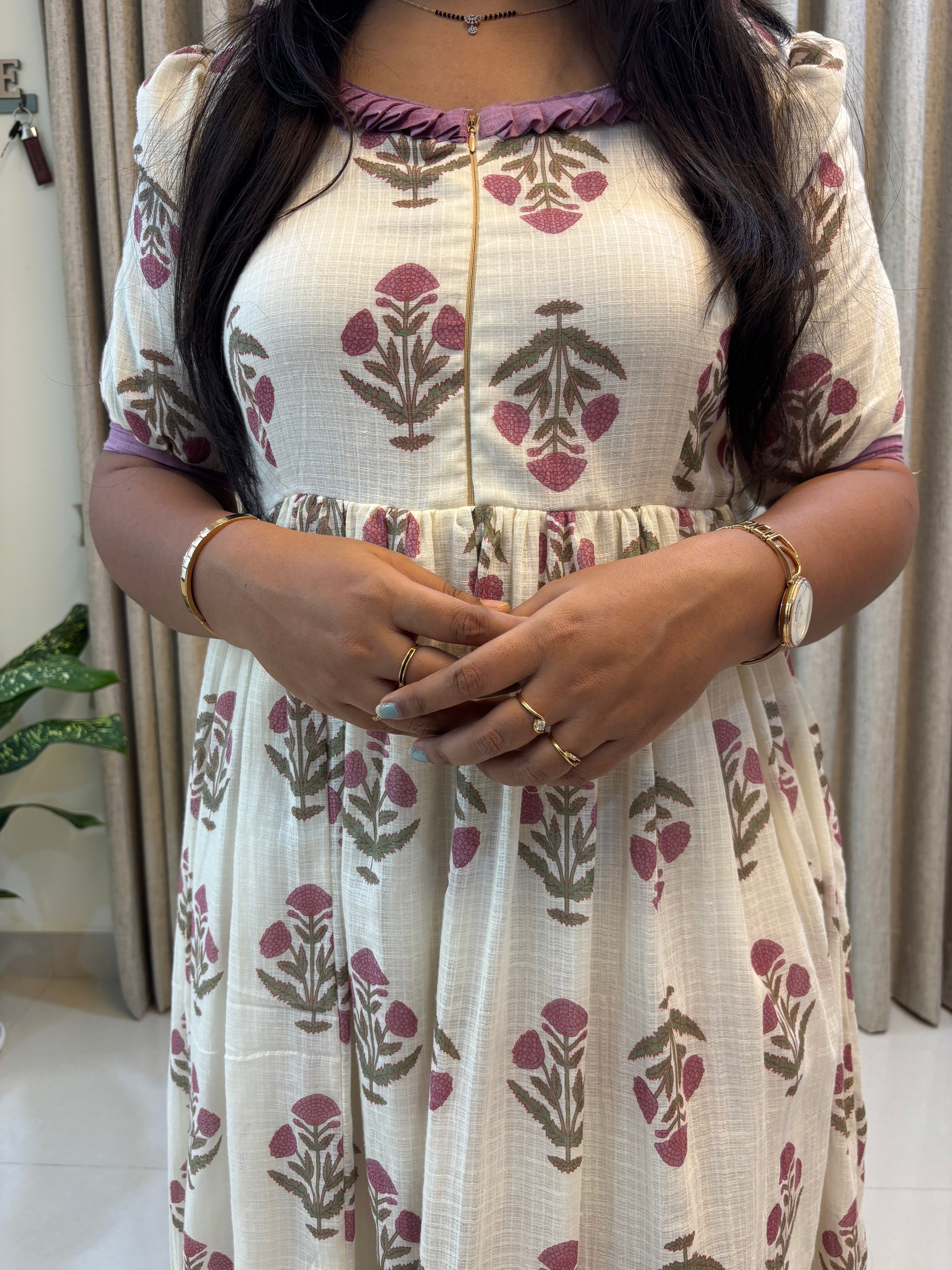 Kota Doria Cotton Handblock Print Feeding Frock
