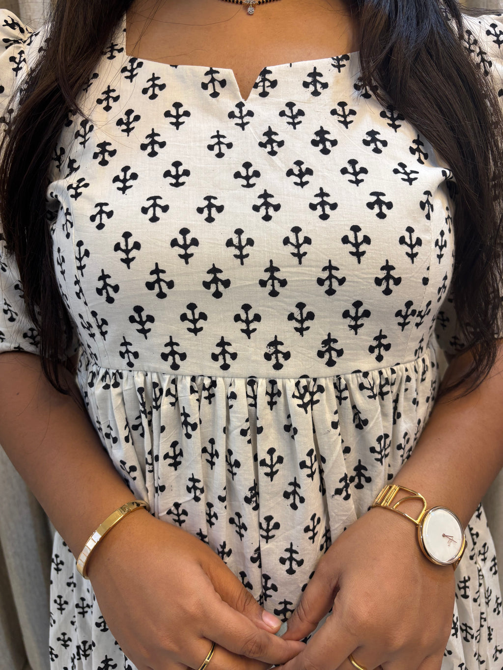 White Cotton Handblock Print Frock