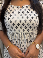 White Cotton Handblock Print Frock